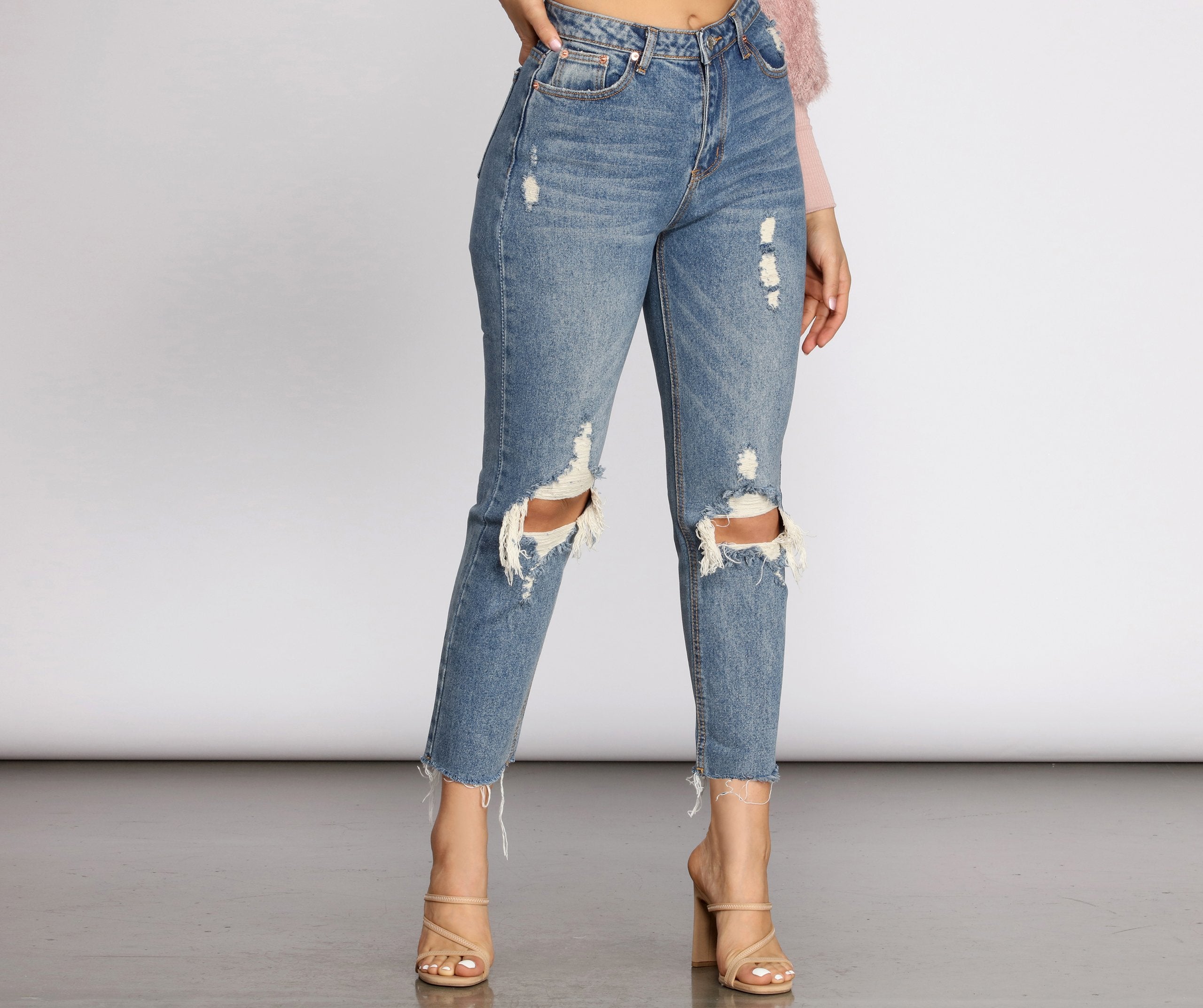 High Waist Distressed Denim Pants - Image 3