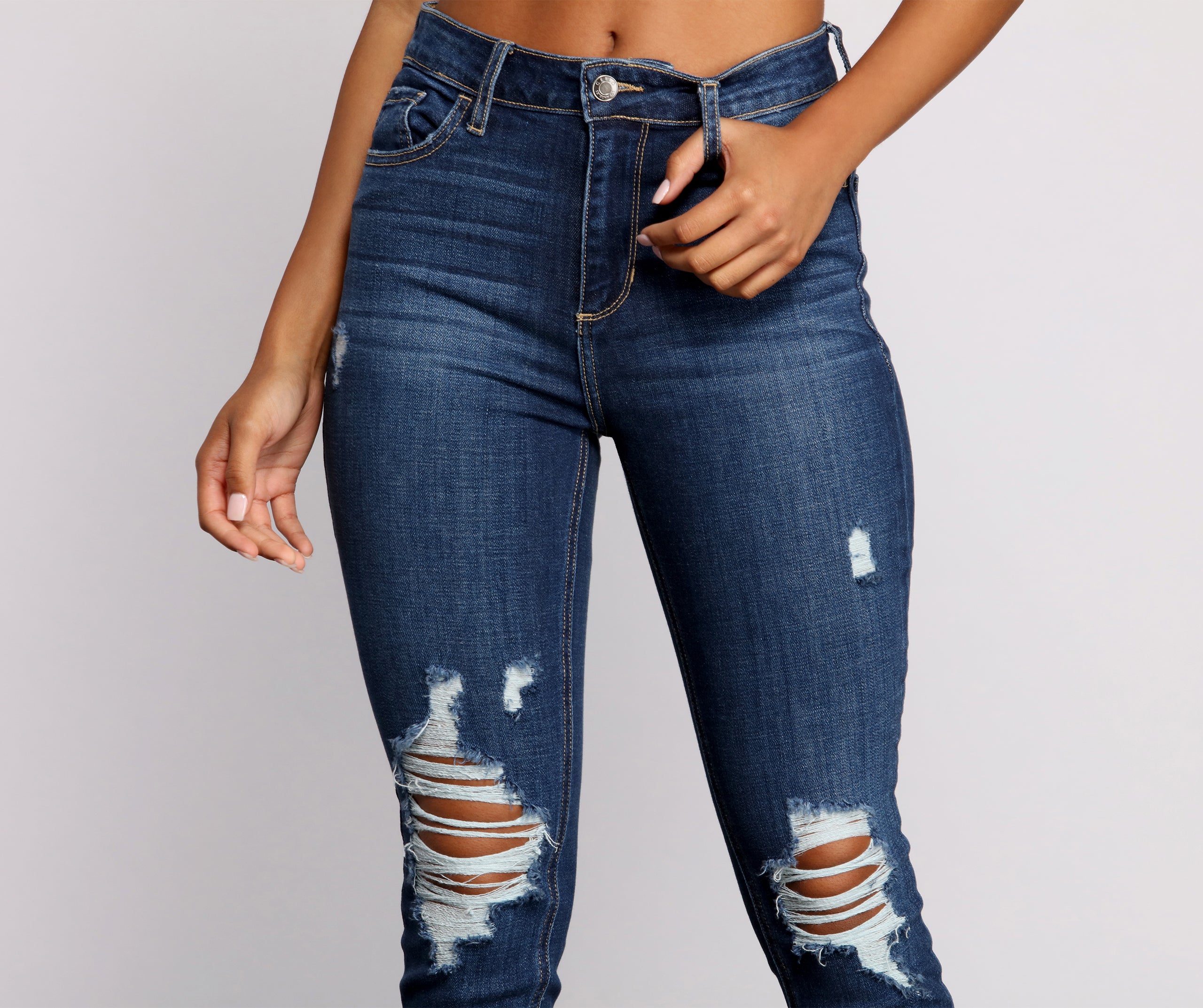 High Rise Destructed Cropped Skinny Jeans - Image 3