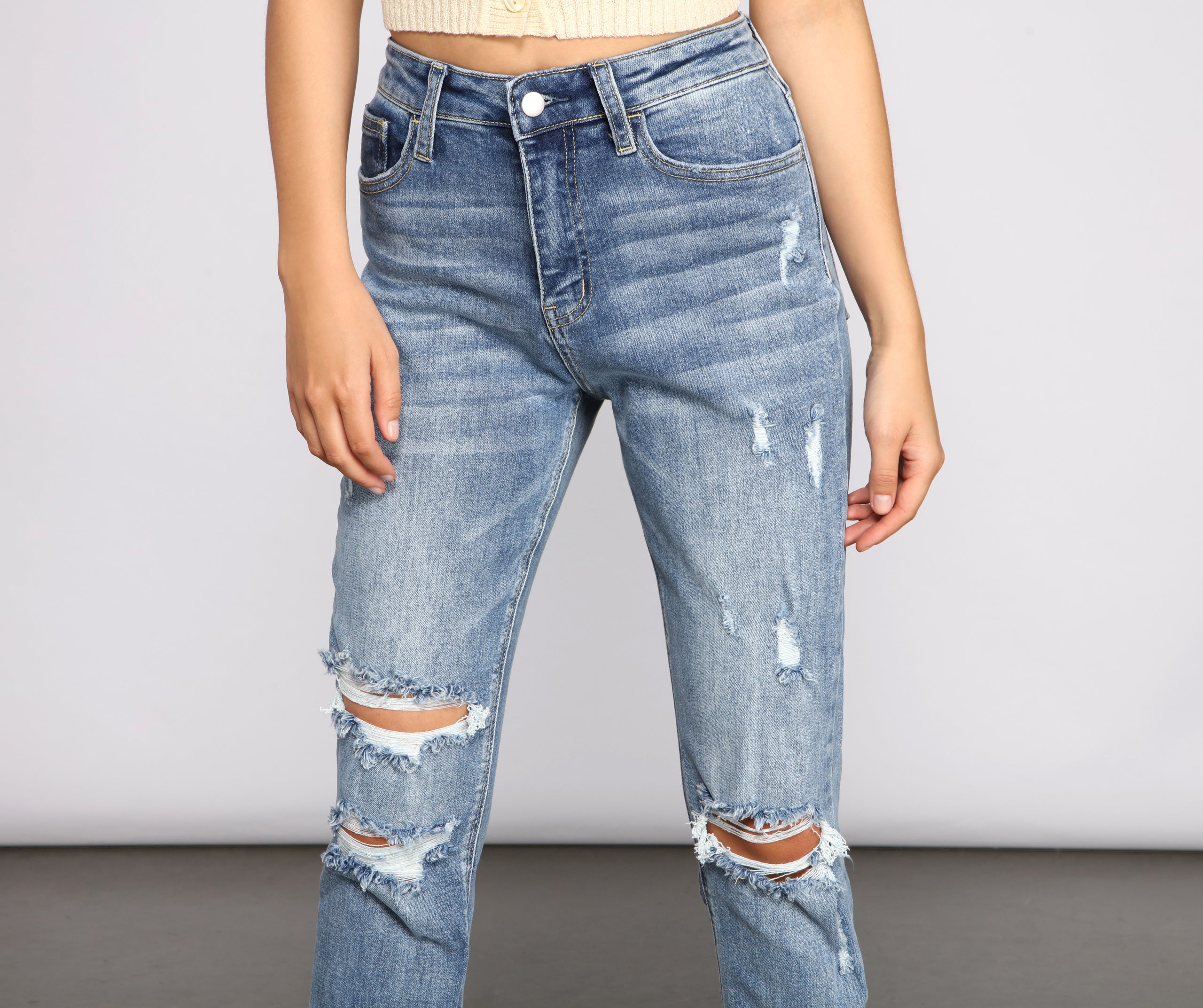 Amanda High Rise Destructed Boyfriend Jeans - Image 3