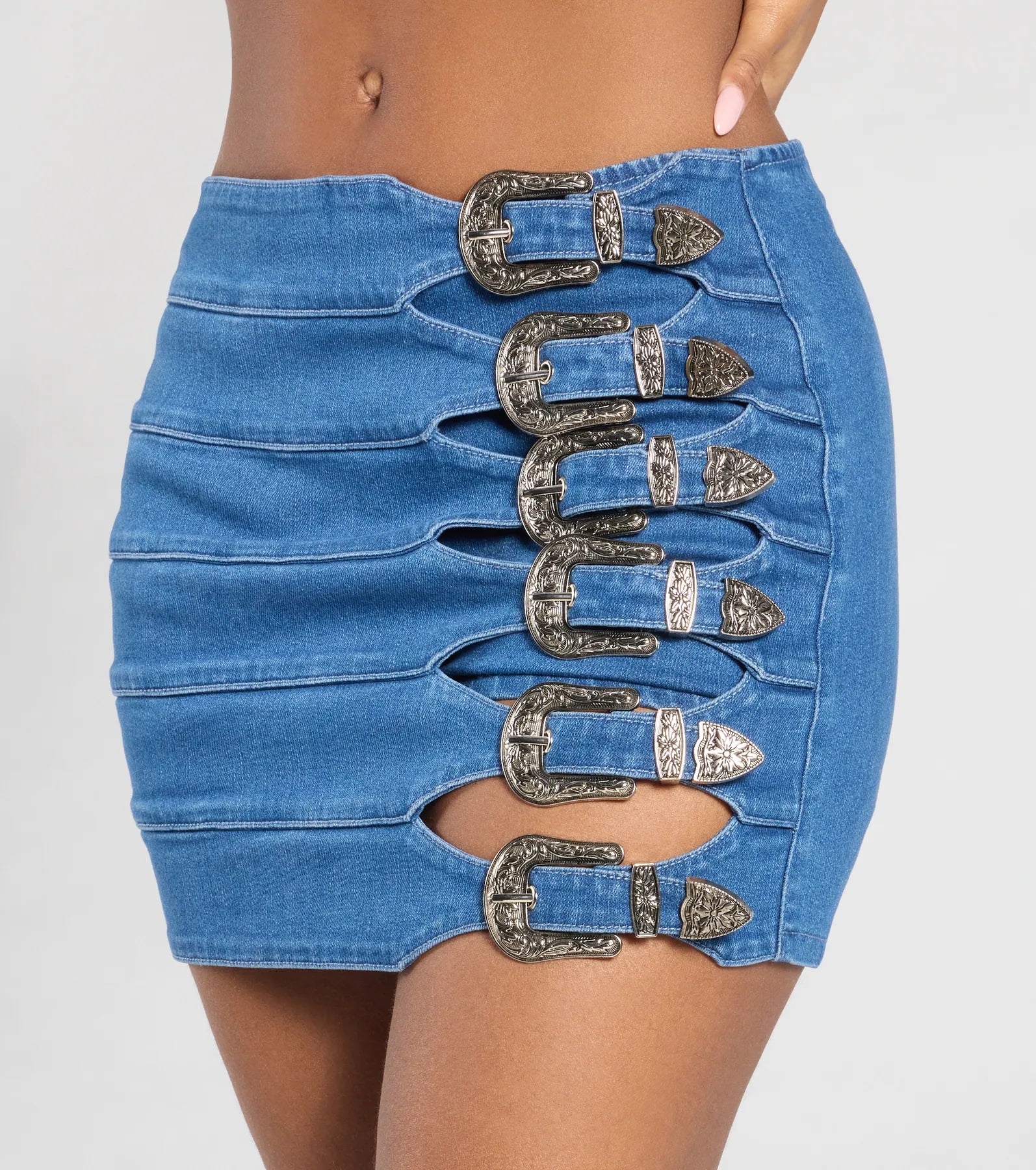 Buckle Down High-Rise Denim Skort - Image 5