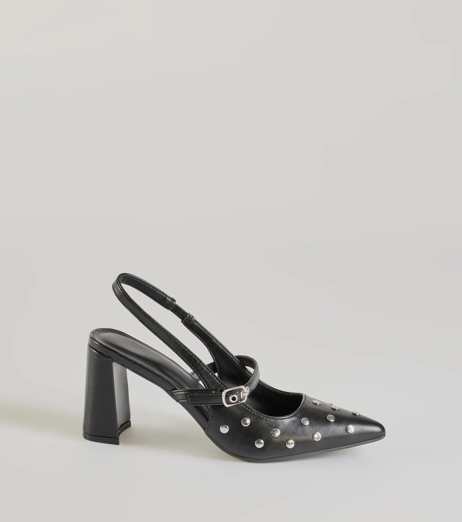 Chic Studded Faux Leather Sling-Back Pumps - Image 2