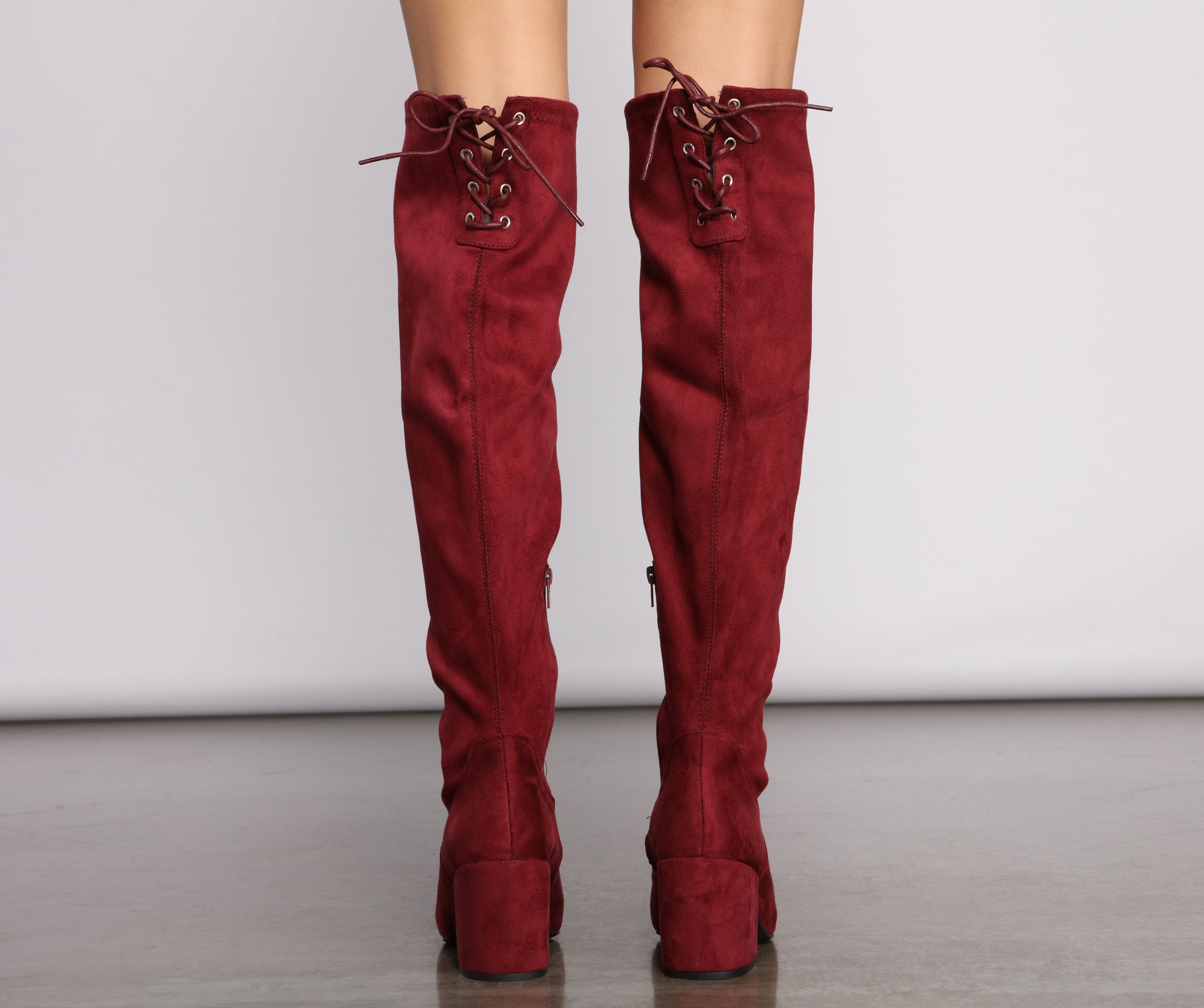 Over The Knee Tie Back Heeled Boots - Image 4