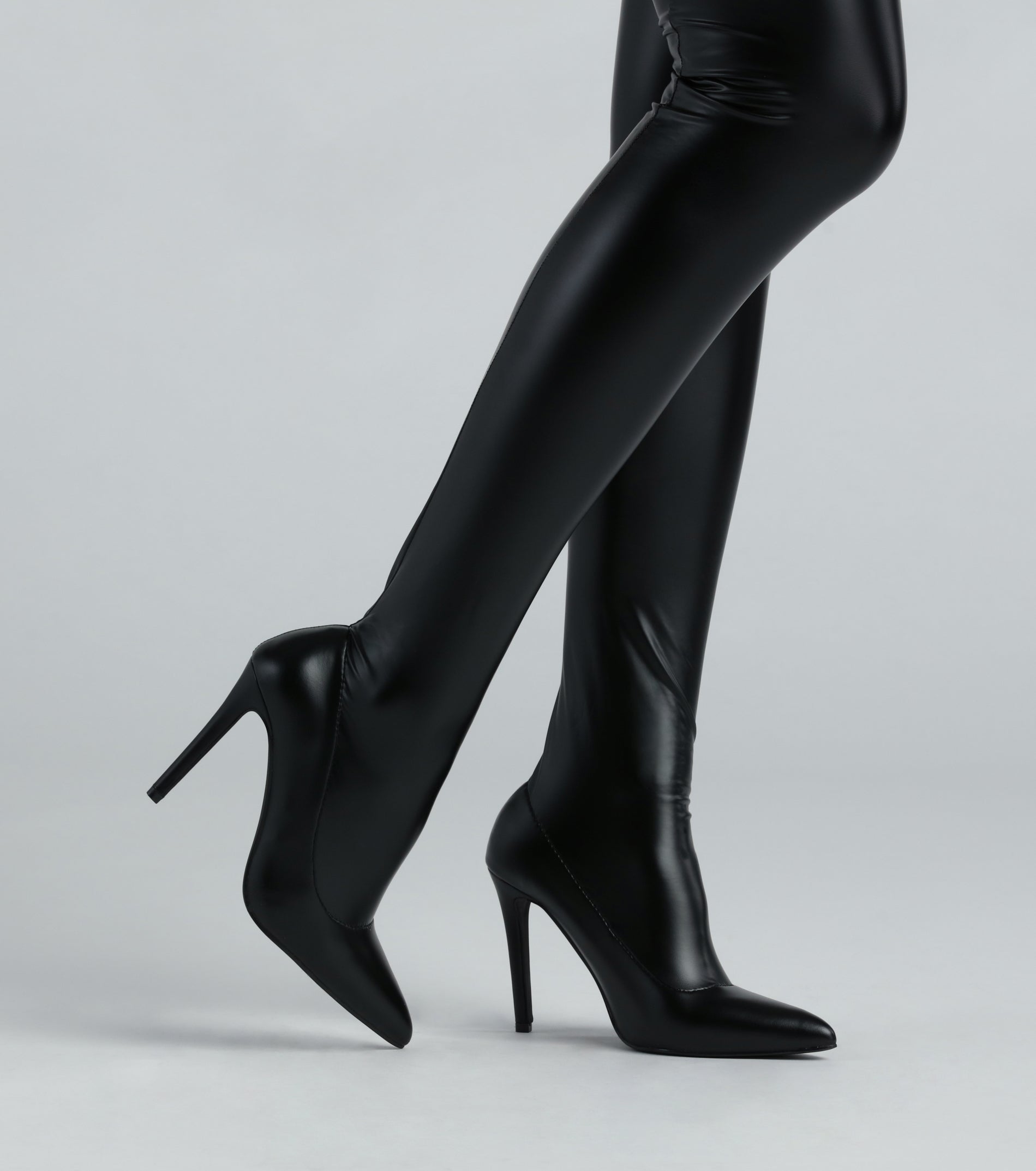 Runway Ready Faux Leather Legging Stiletto Boots - Image 4
