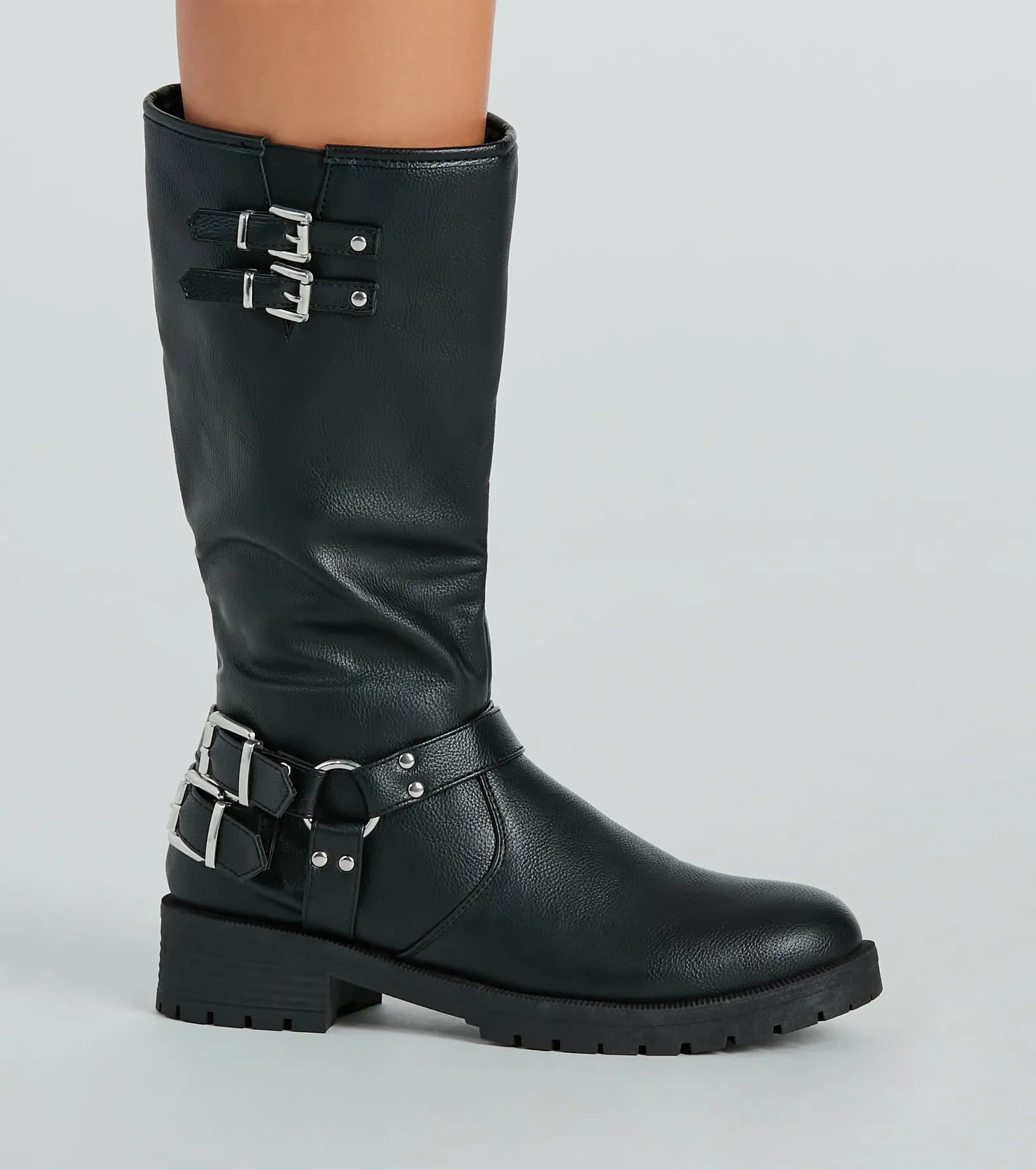 Stepped Out In Style Buckle Detail Lug Boots - Image 3