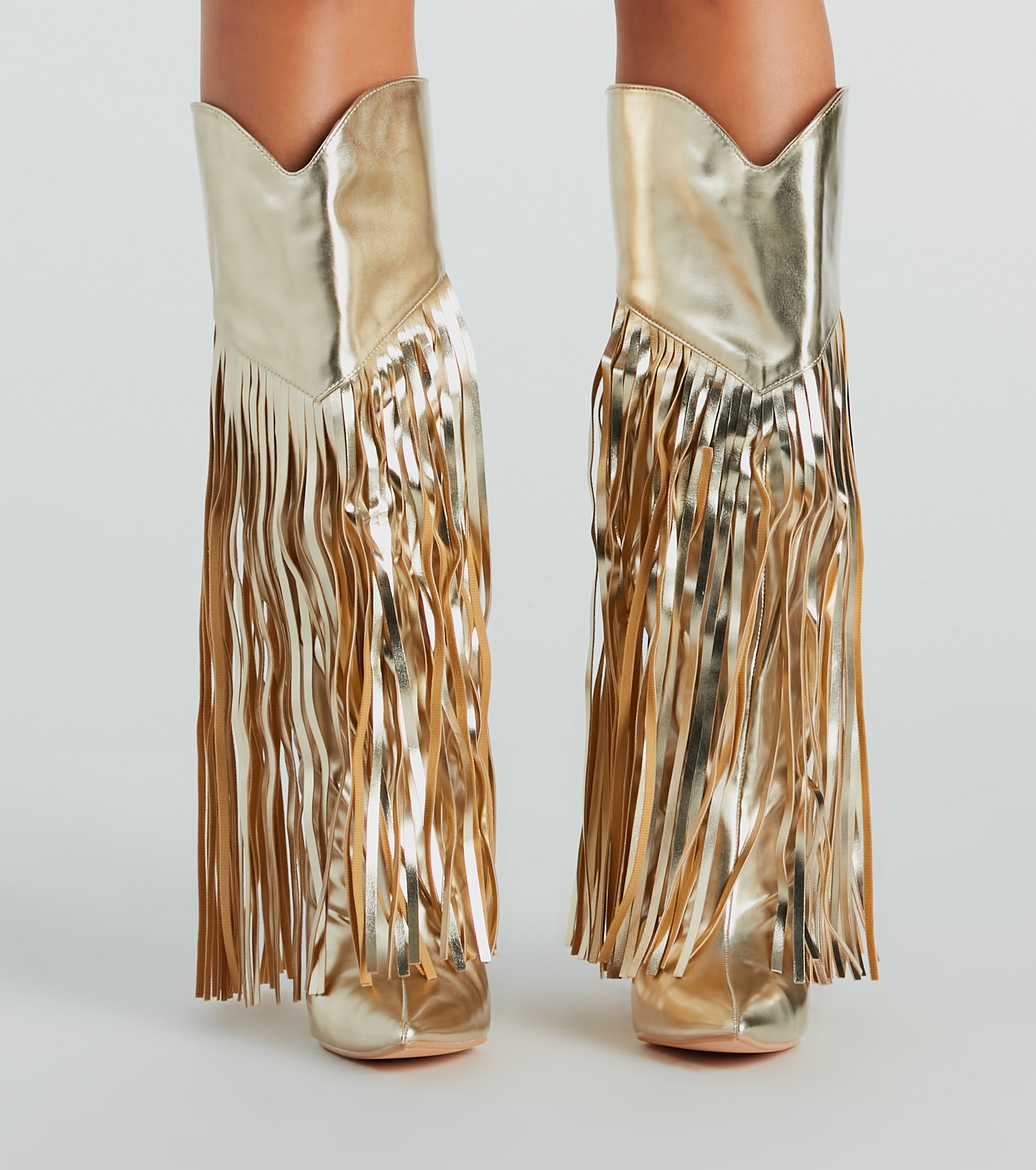 Shaking It Faux Leather Metallic Fringe Boots - Image 3
