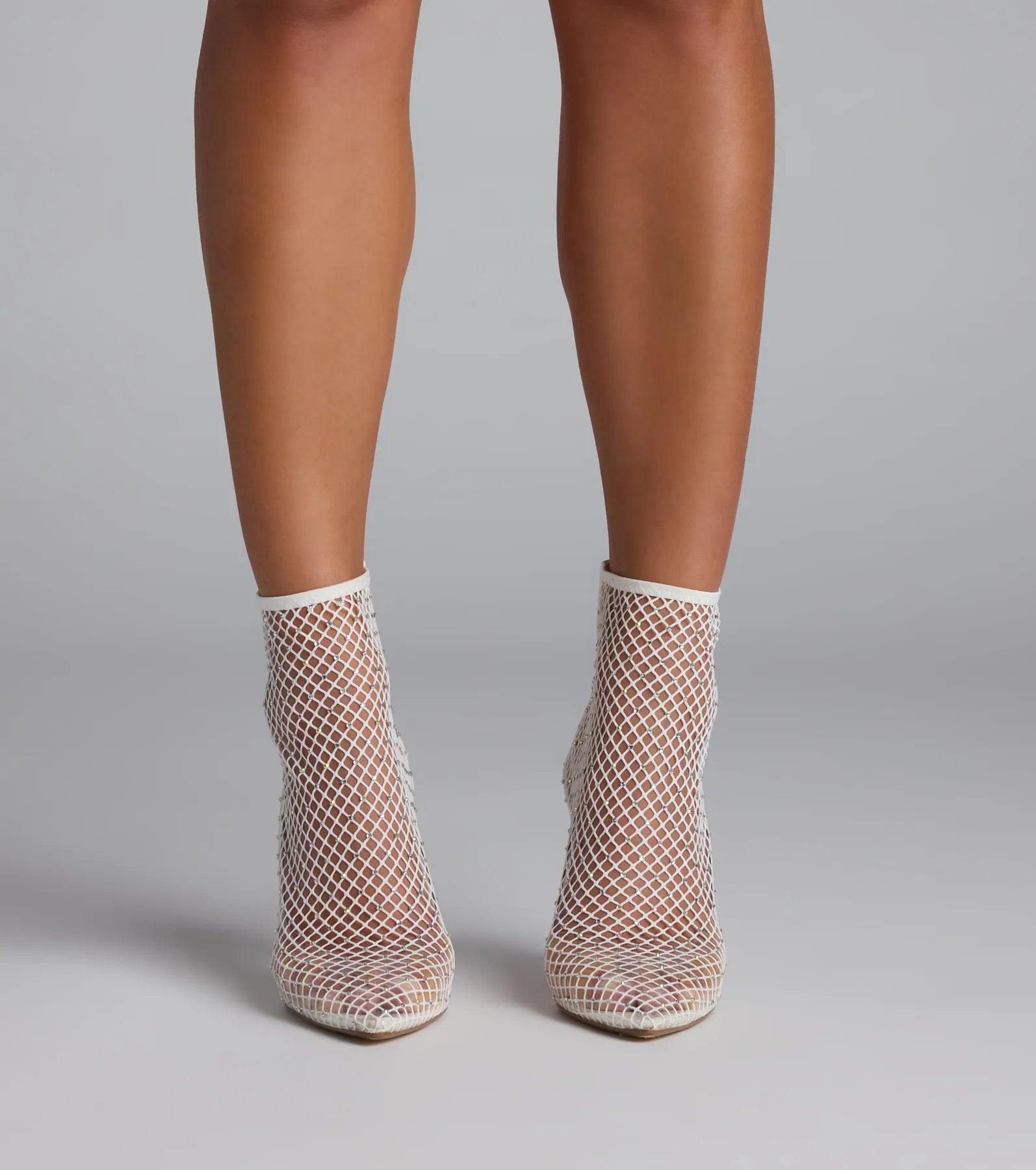 Up To No Good Rhinestone Fishnet Booties - Image 6