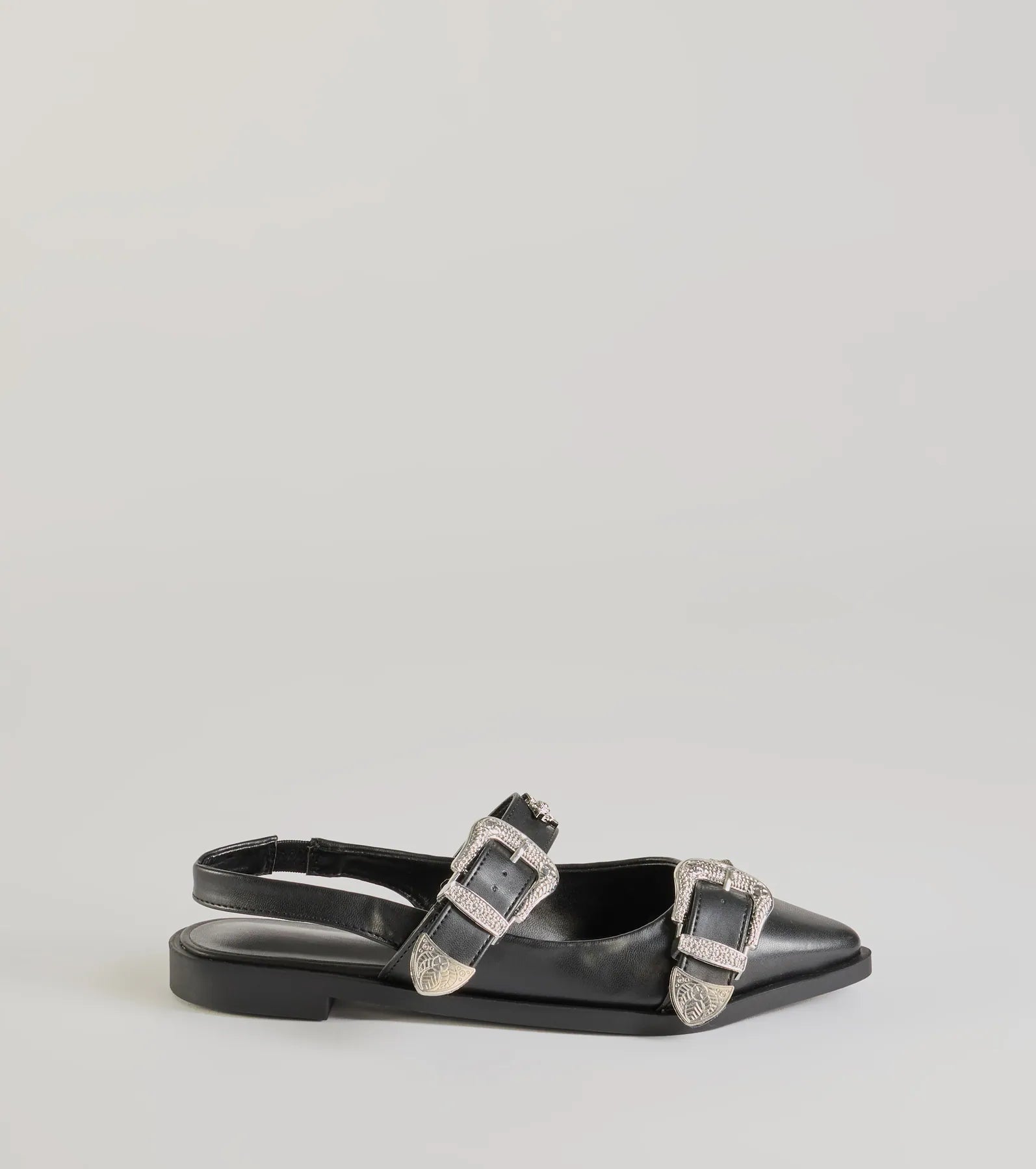 Western Flair Buckle Strap Sling-Back Flats - Image 2