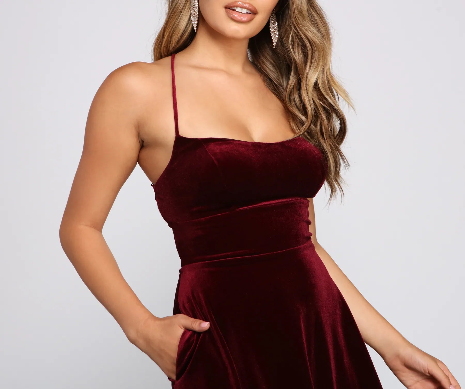 Amelia Lace-Up Back Velvet Skater Dress - Image 4