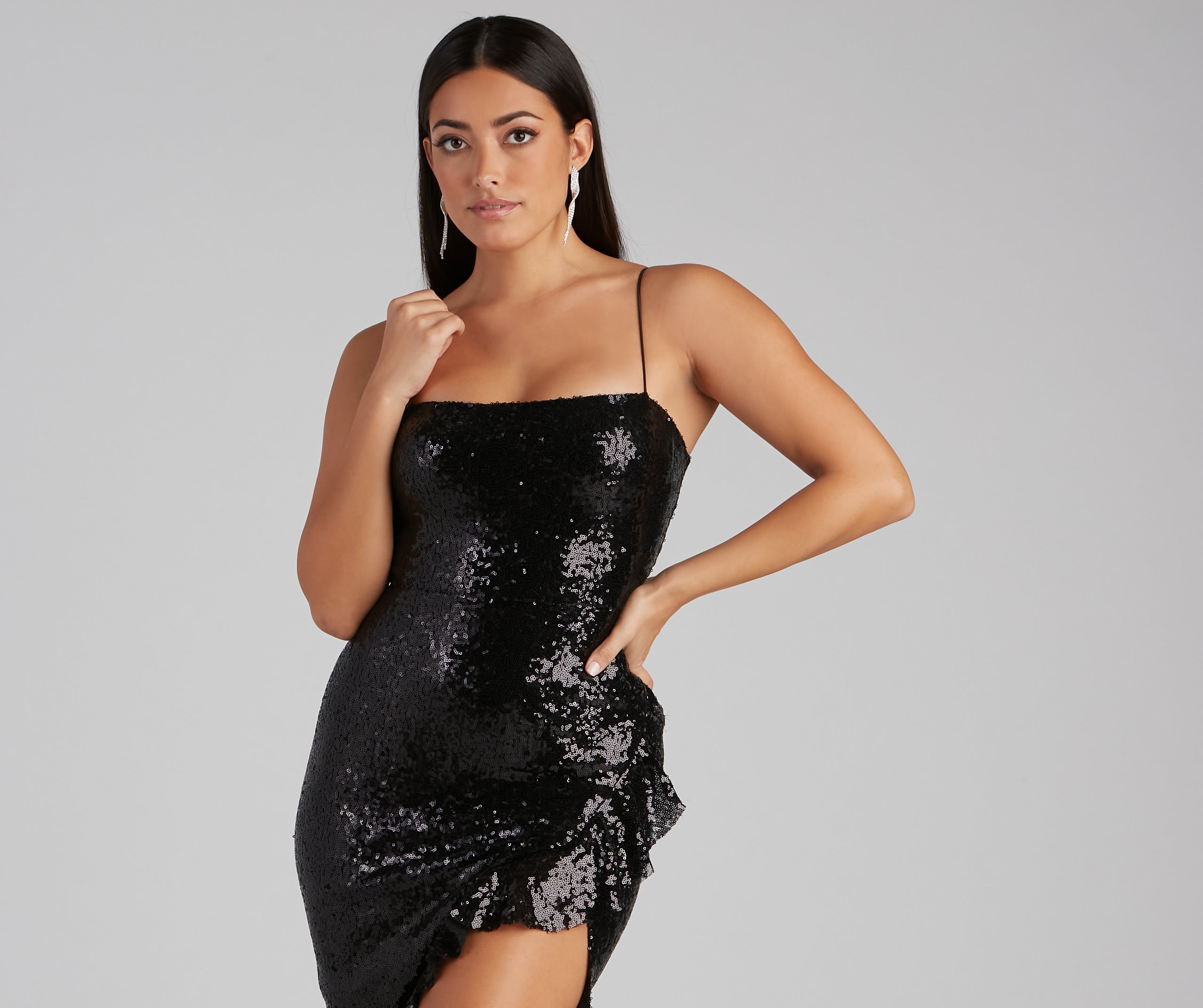 Trista Formal Ruffled Sequin Midi Dress - Image 4