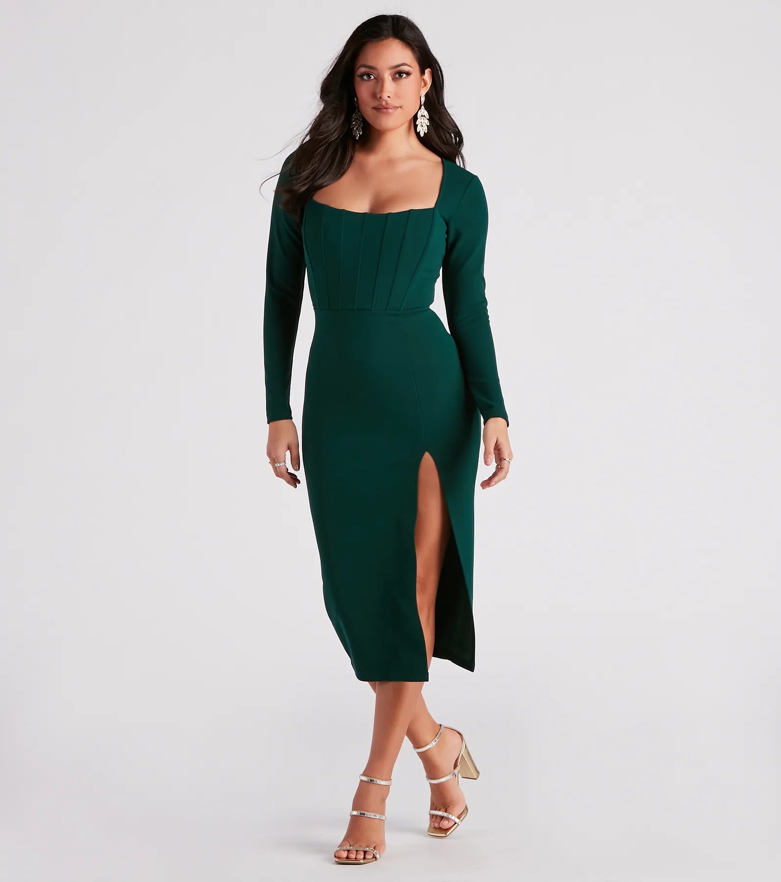 Murphy Long Sleeve Corset Midi Dress - Image 3