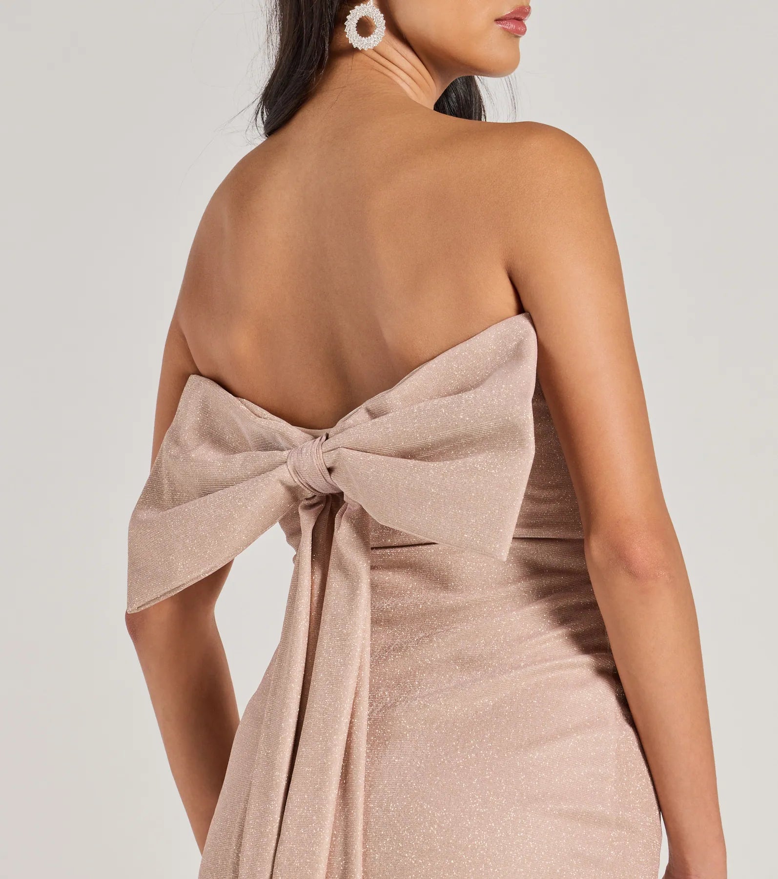 Reese Woven Glitter Knit Open-Back Bow Mini Dress - Image 4