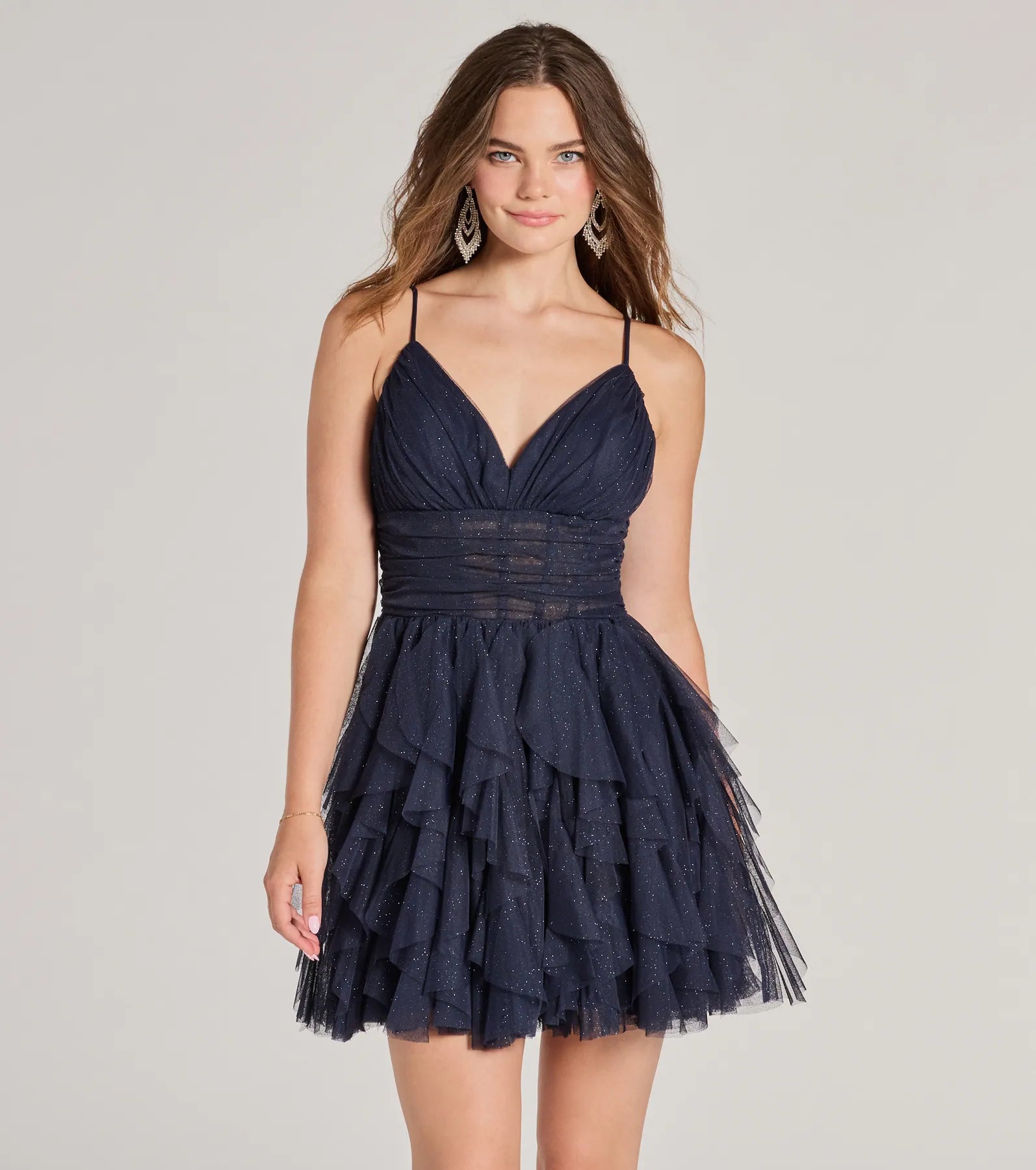 Leanna Ruffle Glitter Mesh Skater Dress - Image 5