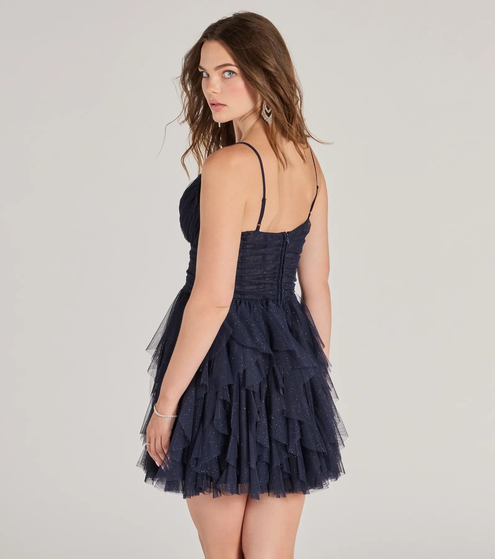 Leanna Ruffle Glitter Mesh Skater Dress - Image 6