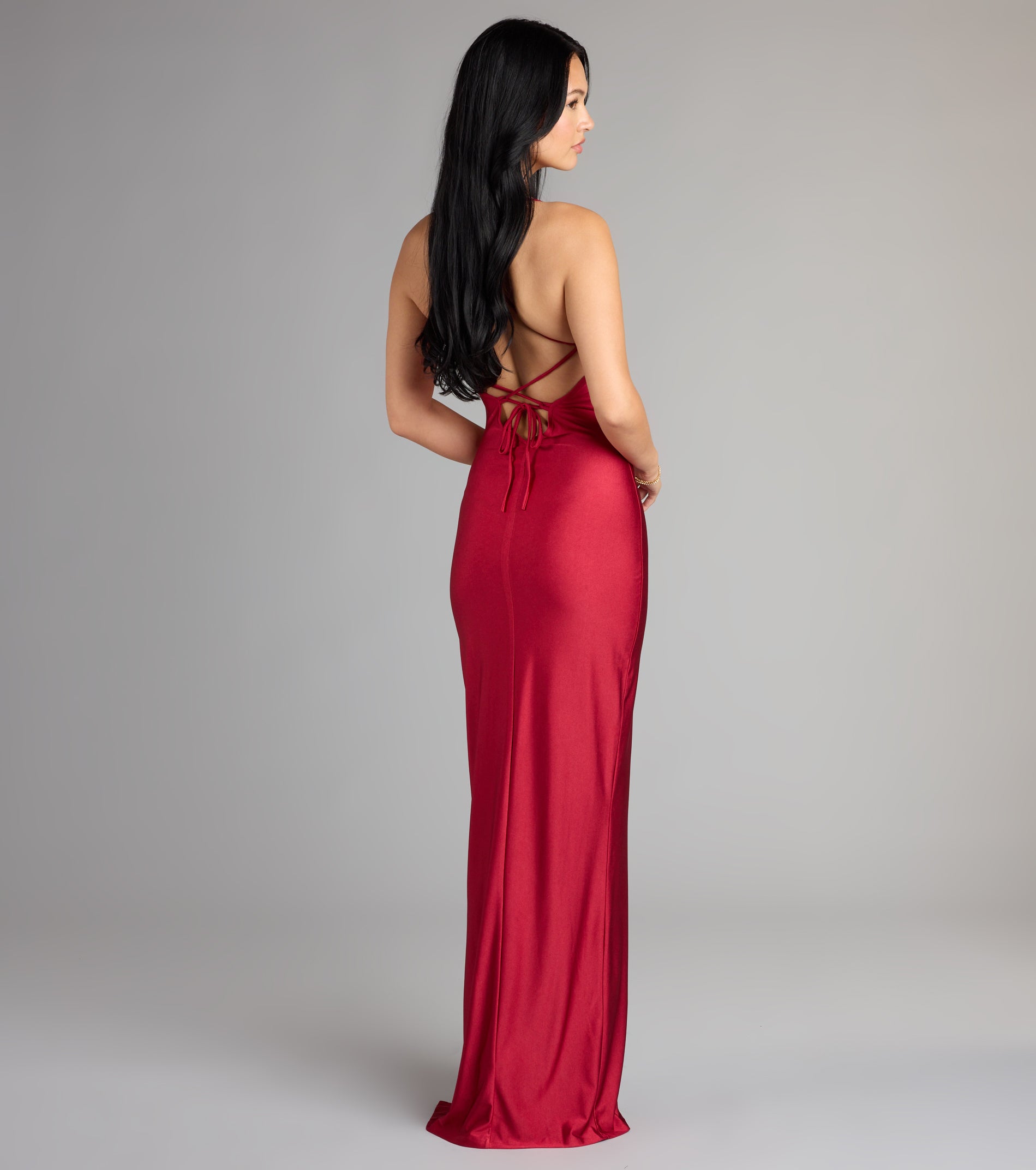 Natalie Cowl Neck Lace-Up Slit Column Dress - Image 14
