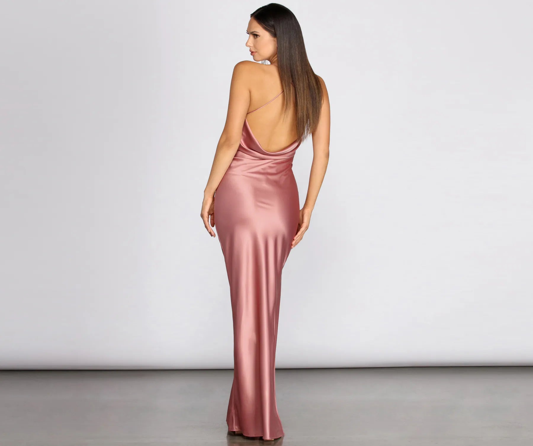 Chantel Cowl Back Satin Dress - Image 11