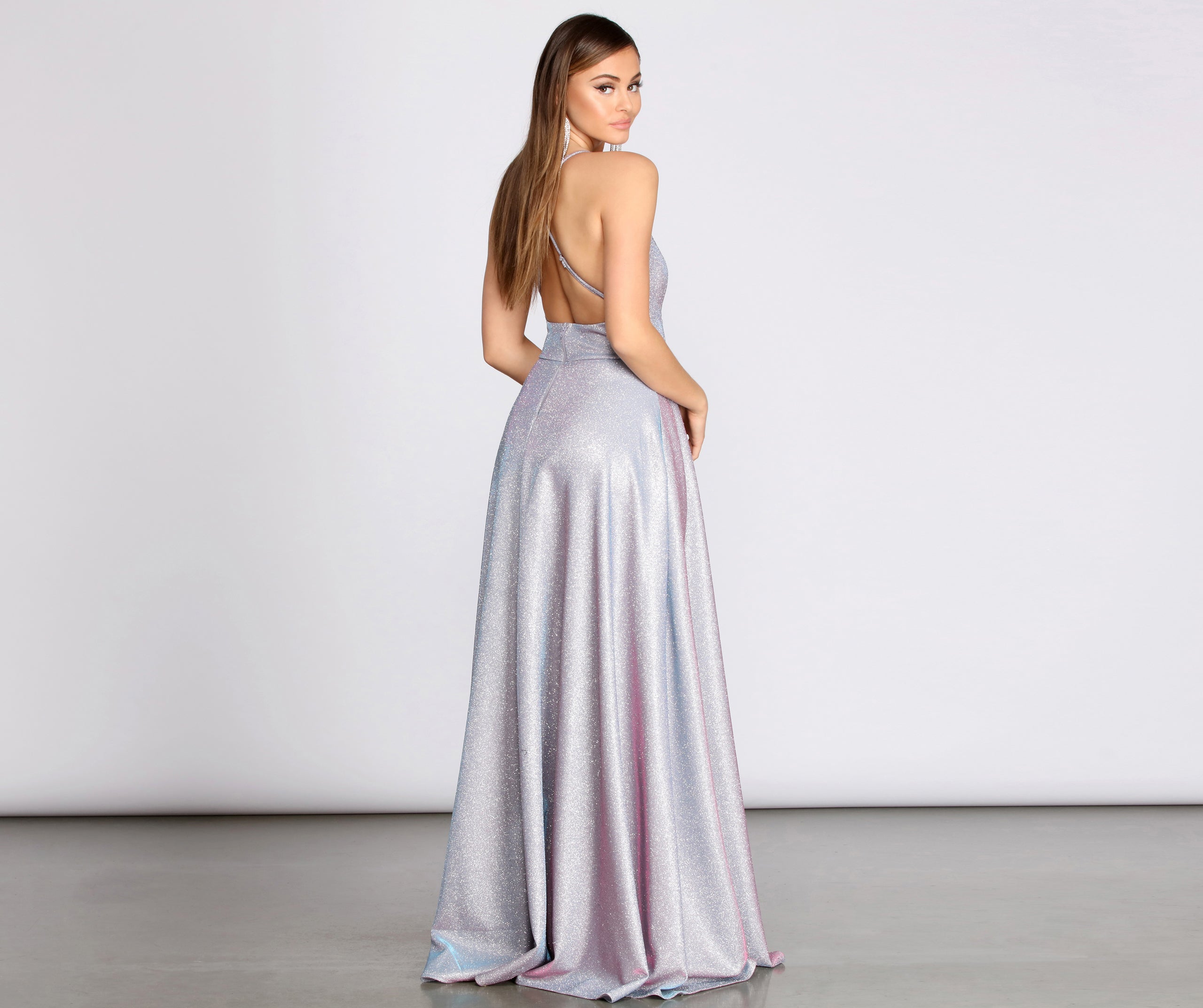 Stefanie Glitter Shine Cross Back A-Line Dress - Image 2