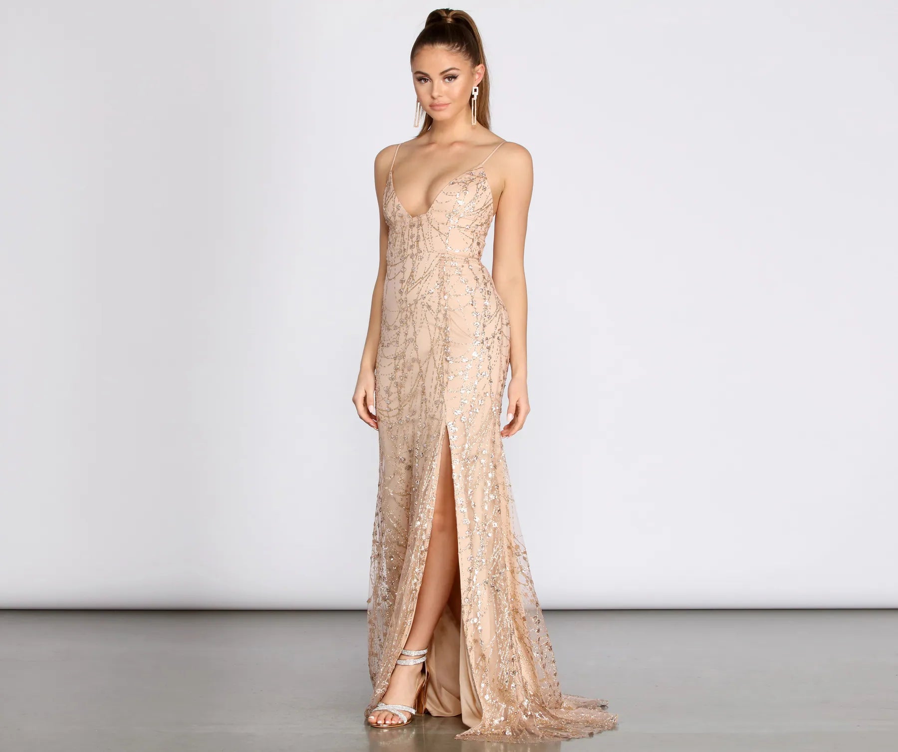 Camille Glitter And Mesh Cross Back Dress - Image 3