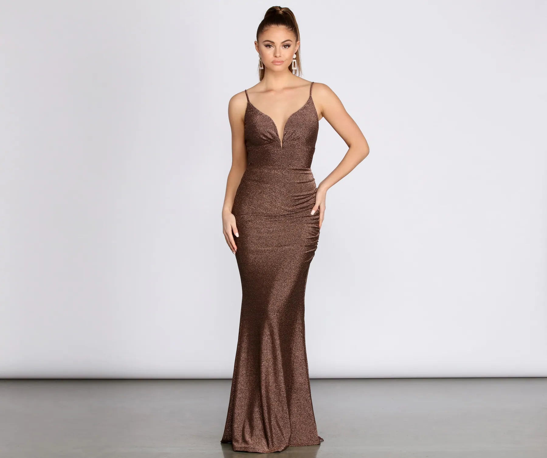 Bali Lurex Deep V Ruched Dress - Image 3