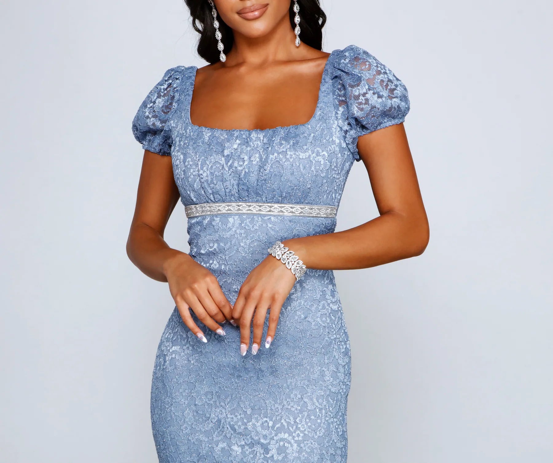 Birdie Formal Glitter Lace Empire Dress - Image 4
