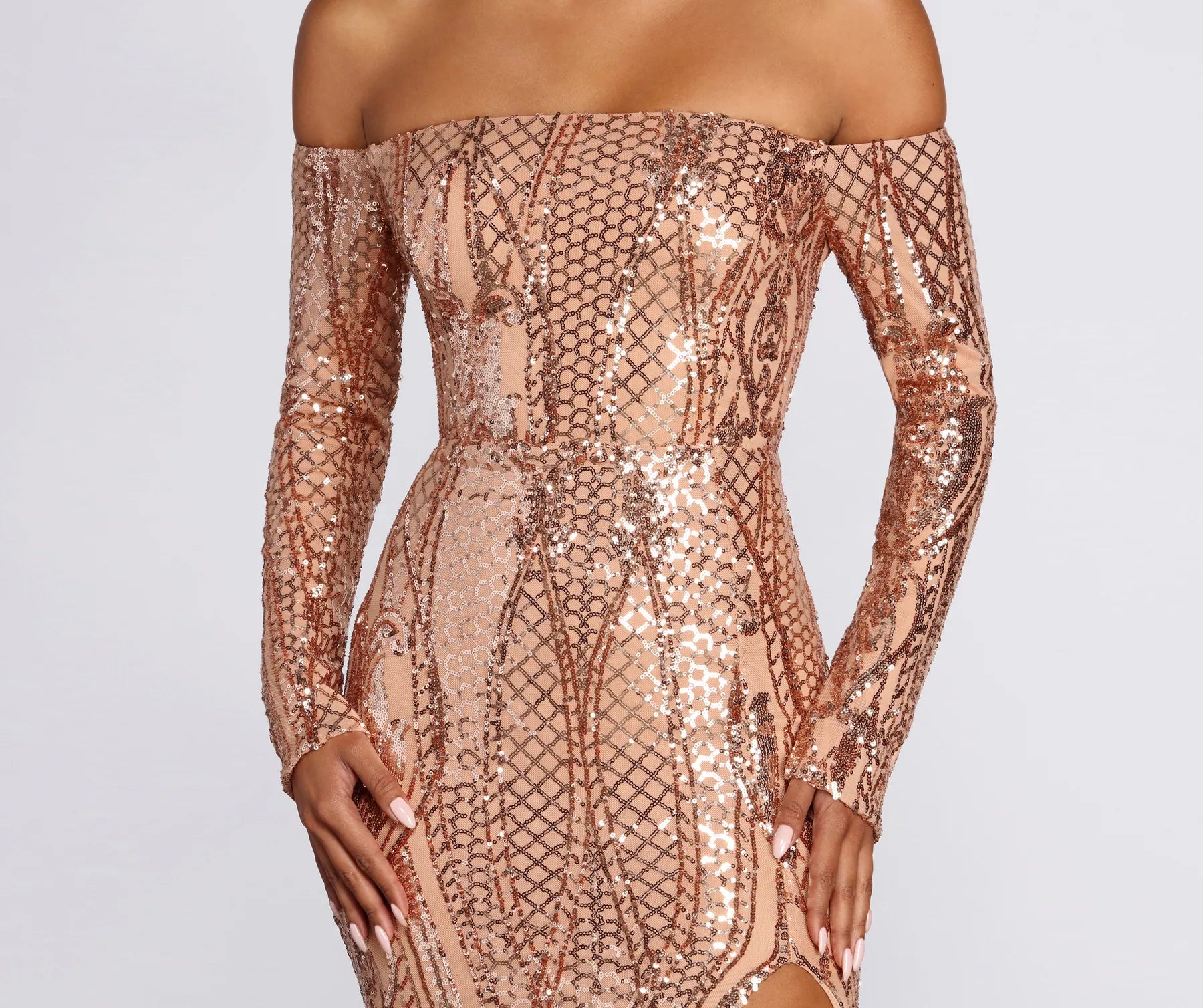 Becca Formal High Slit Sequin Dress - Image 3