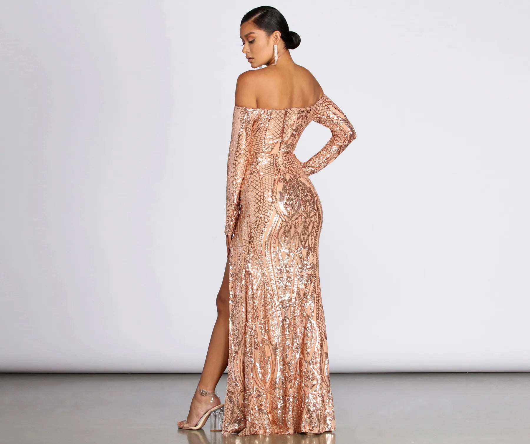 Becca Formal High Slit Sequin Dress - Image 4