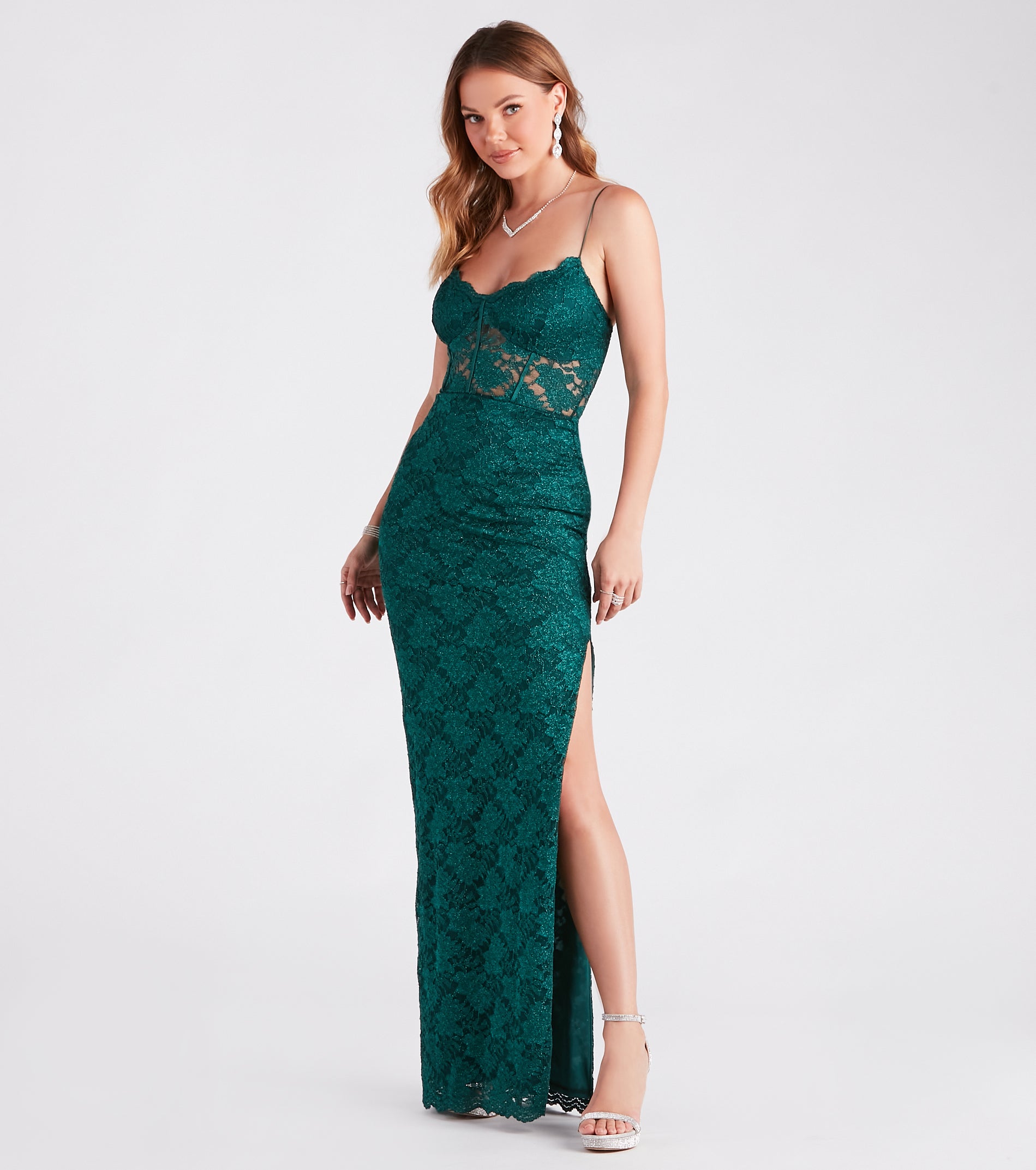 Adelaide Formal Glitter Lace Slit Long Dress - Image 3