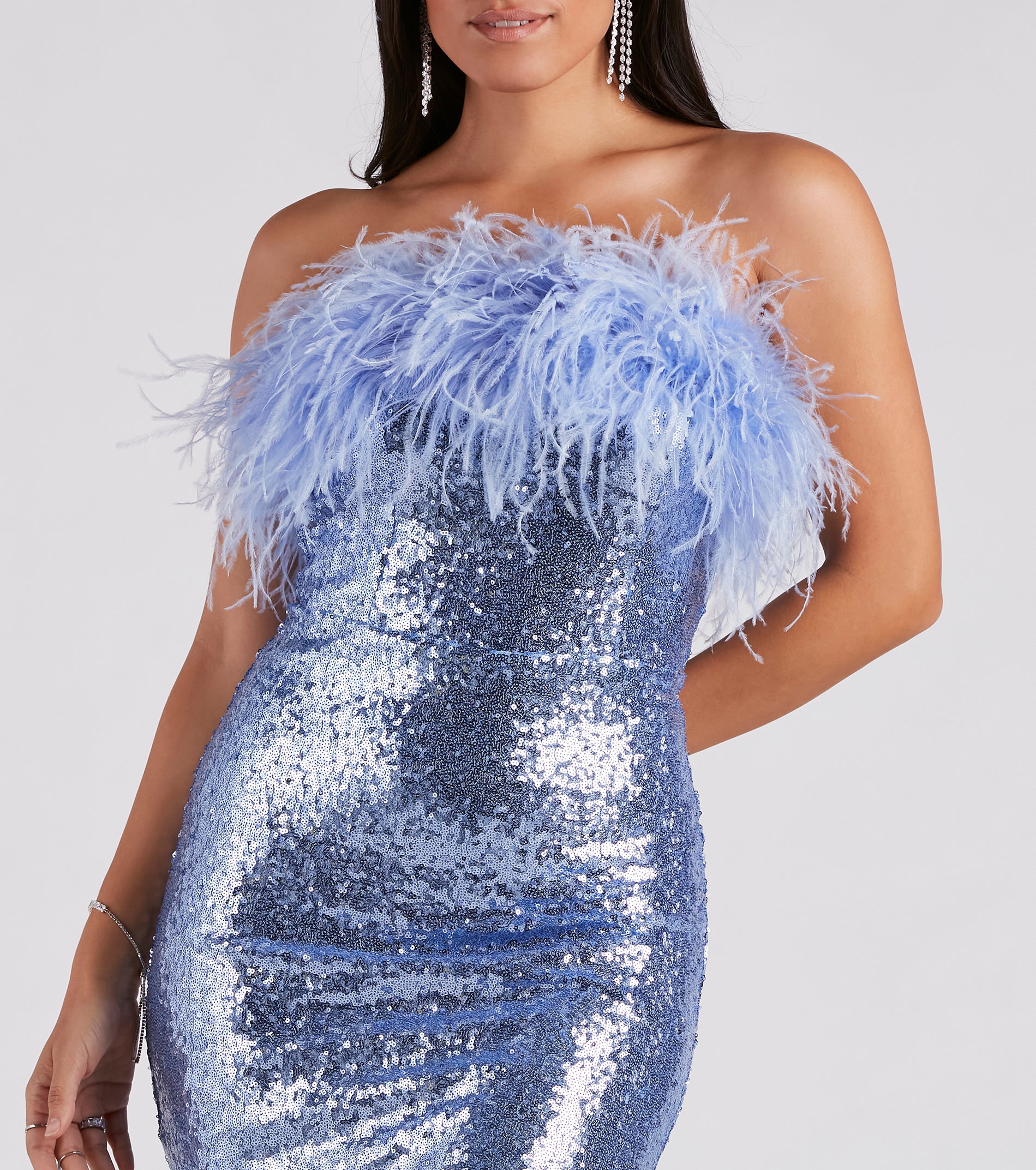 Zuri Formal Sequin Feather Mermaid Dress - Image 4