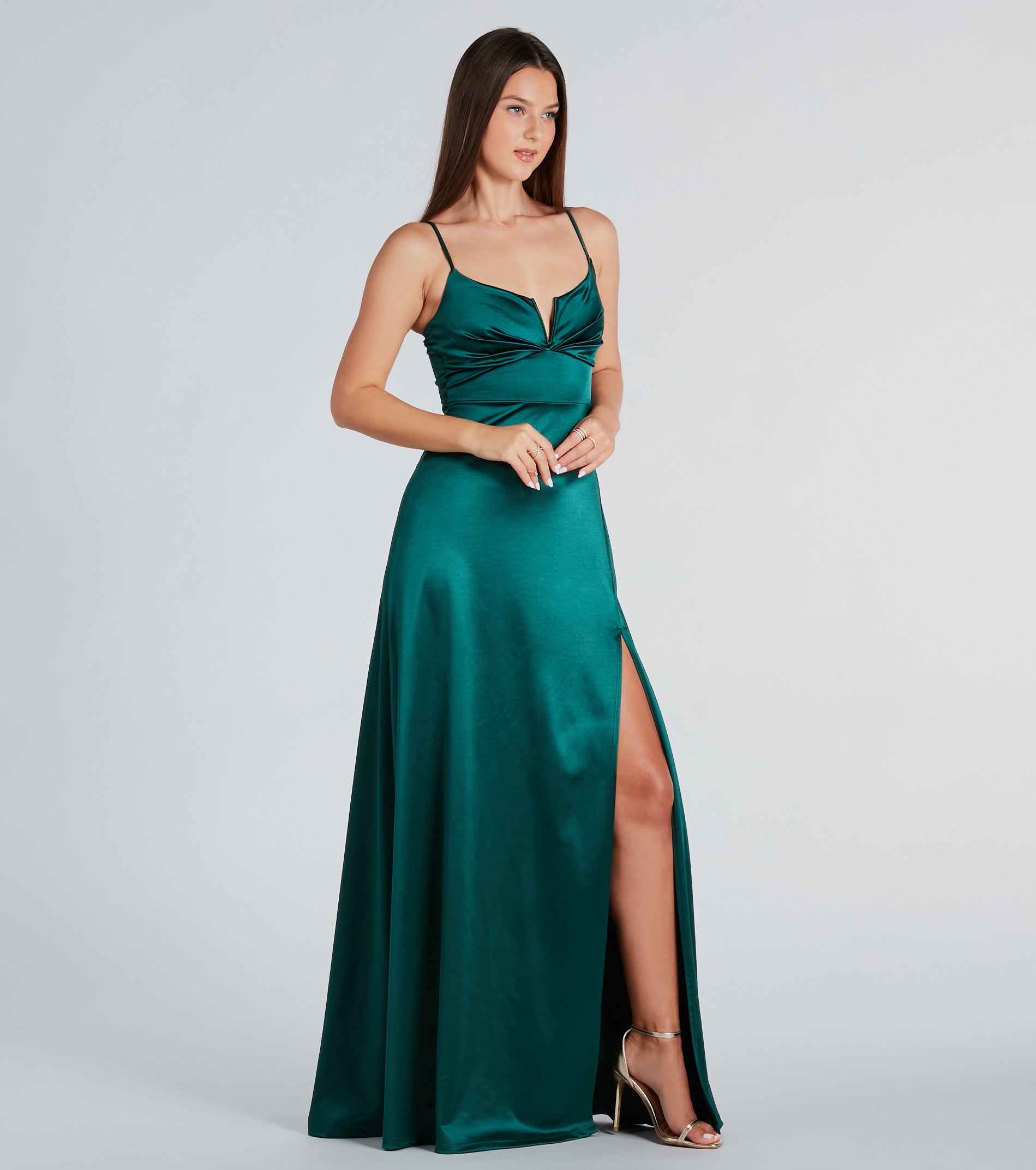 Darla Formal Satin A-Line Long Dress - Image 3
