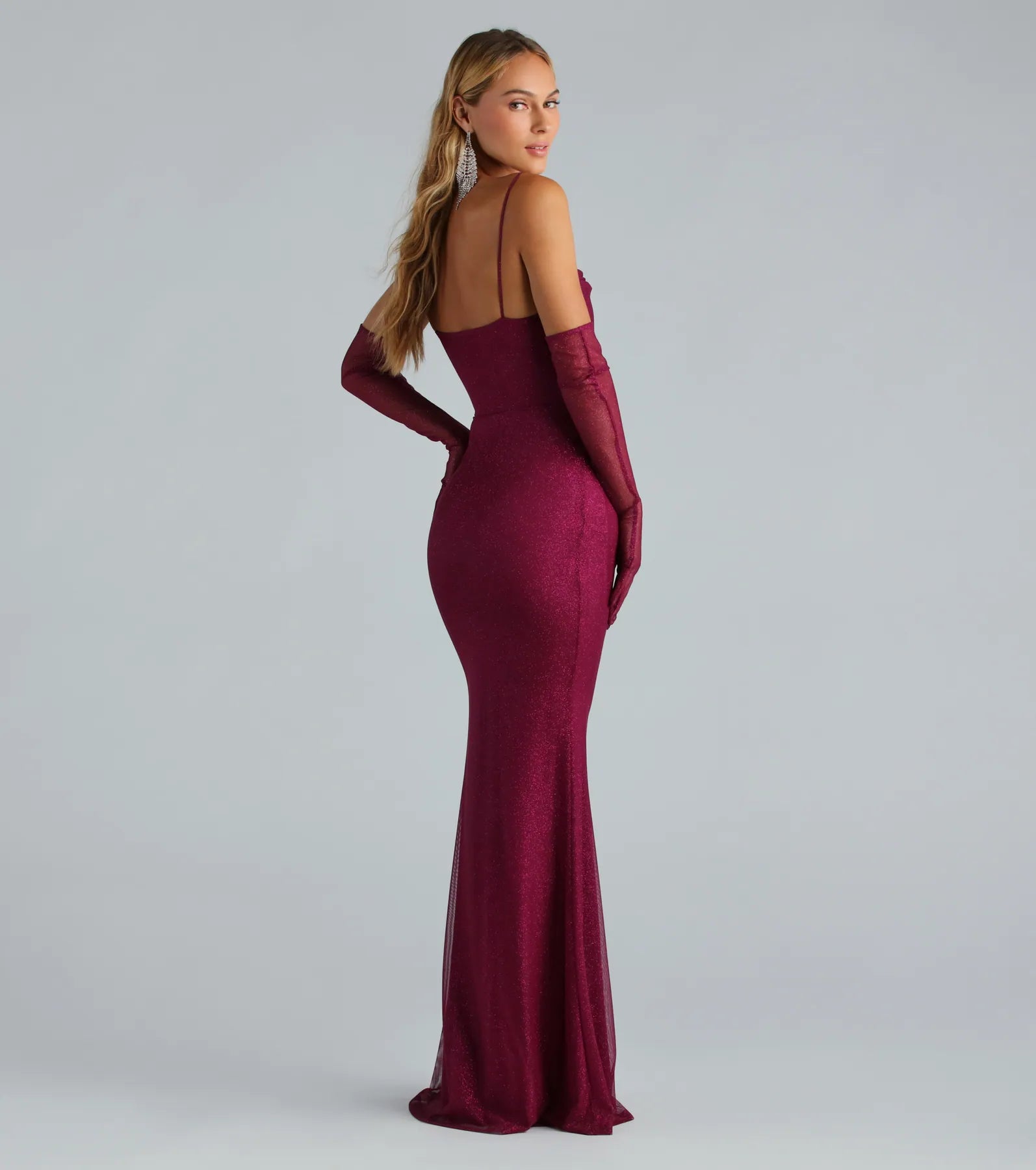 Kristi Formal Glitter Mermaid Dress With Gloves - Image 2