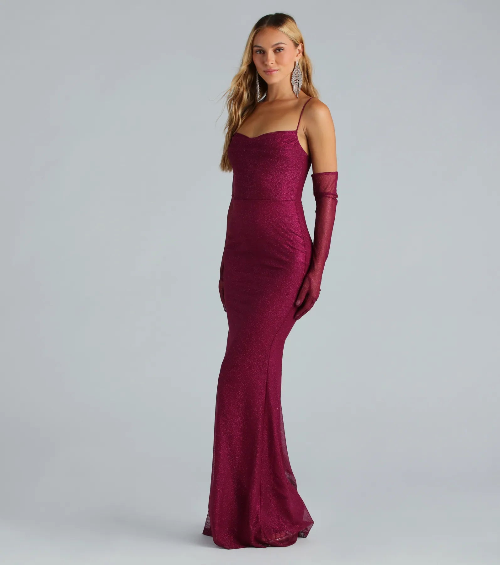 Kristi Formal Glitter Mermaid Dress With Gloves - Image 3