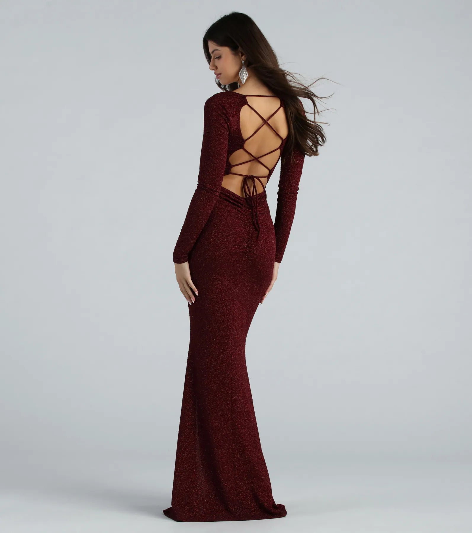 Annie Formal Glitter Lace-Up Mermaid Dress - Image 5