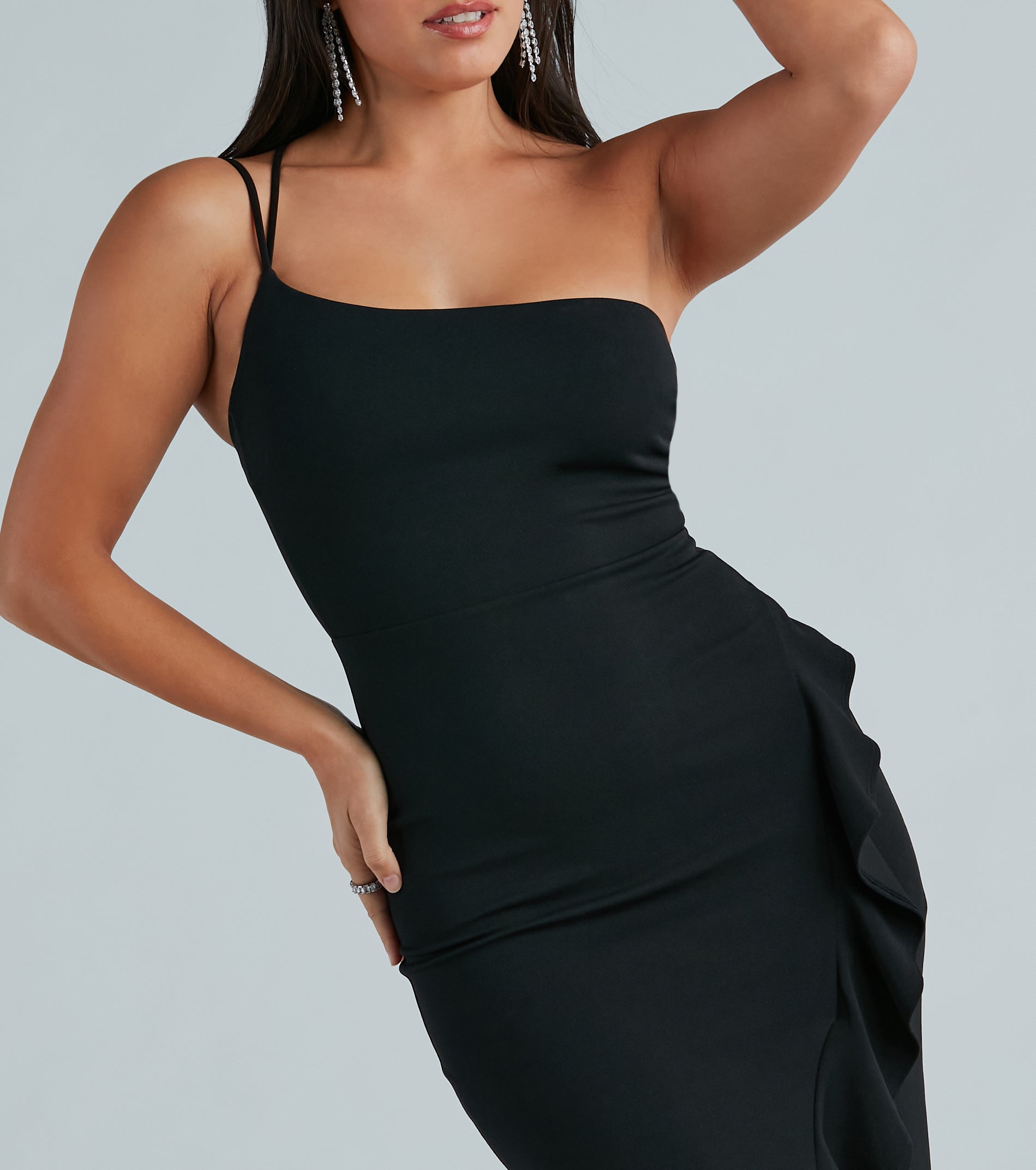 Candace Formal Crepe One-Shoulder Ruffle Dress - Image 3