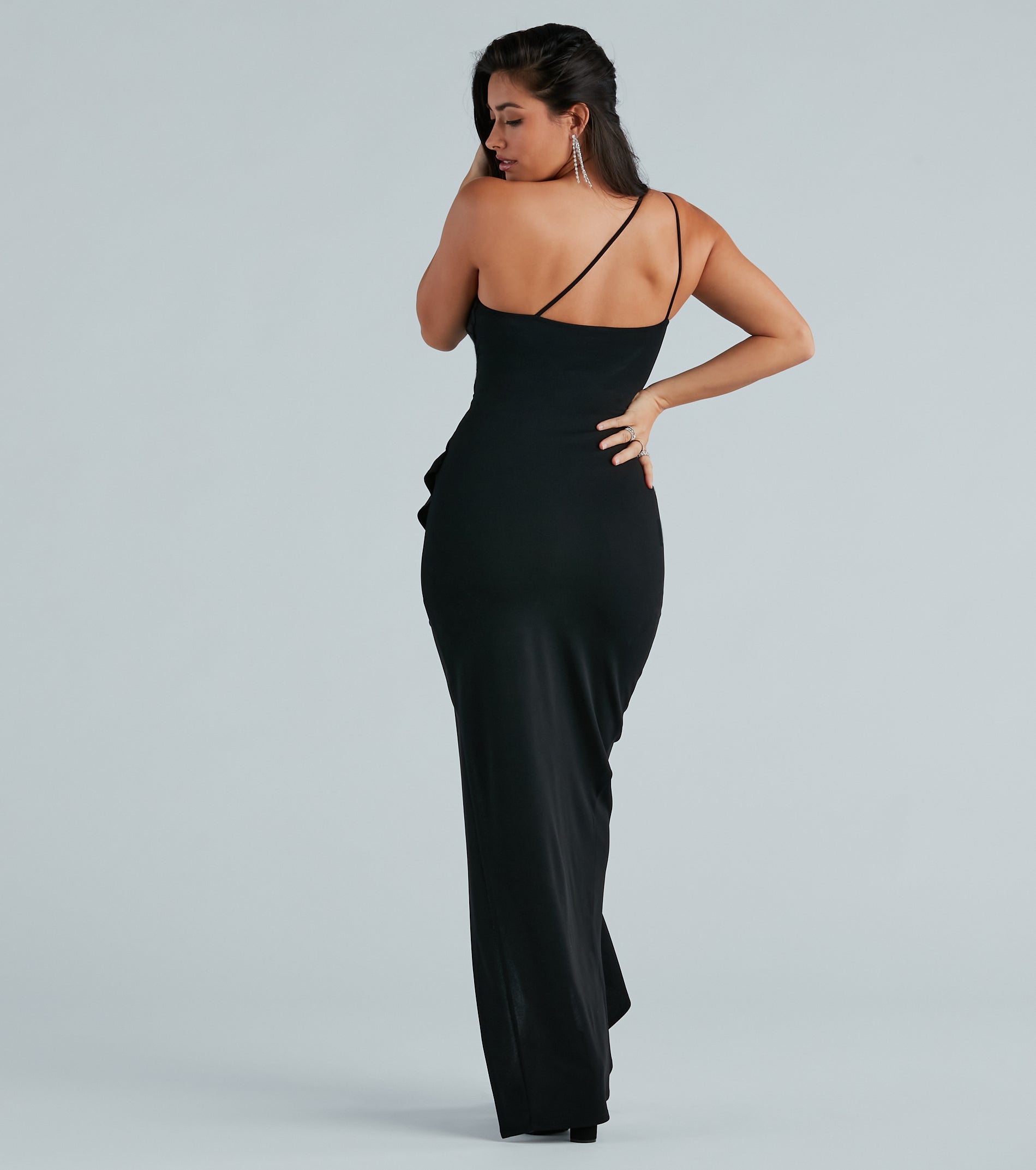 Candace Formal Crepe One-Shoulder Ruffle Dress - Image 4