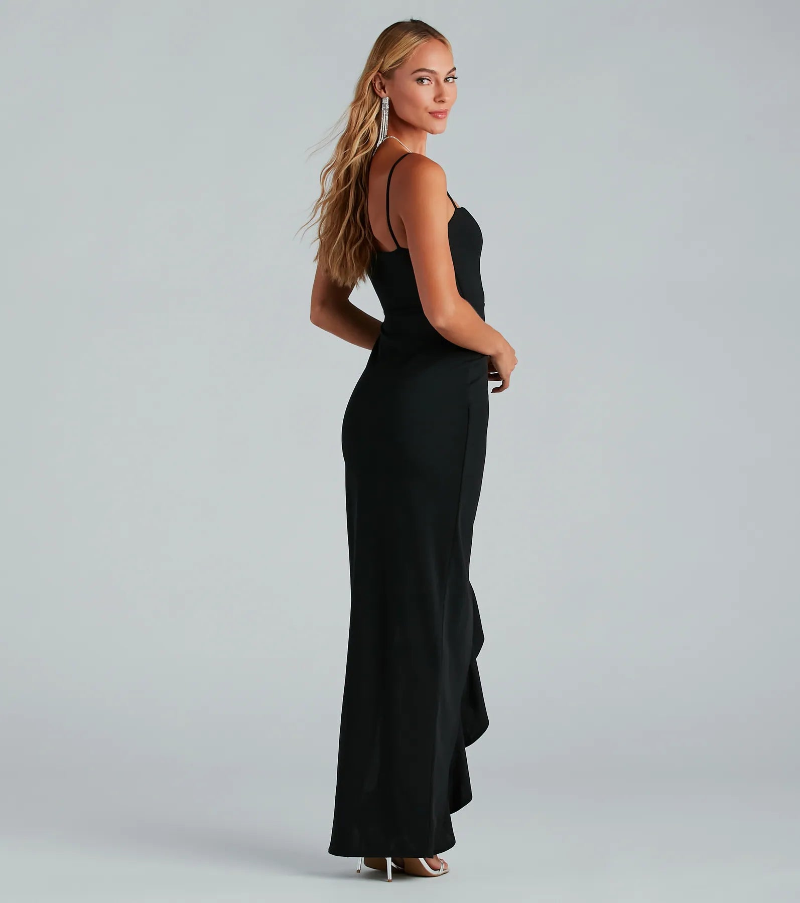 Wynter Formal Crepe Ruffle Long Dress - Image 2