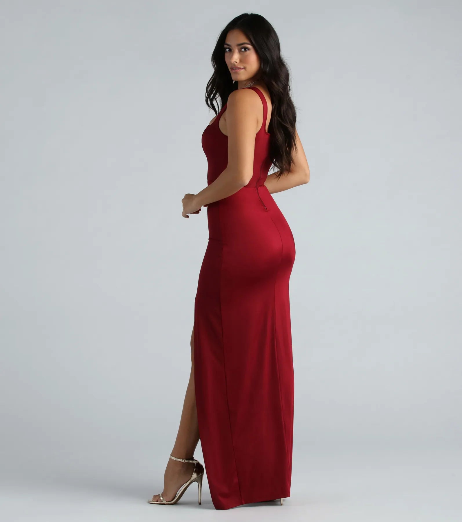 Megan Formal Square Neck Slim Long Dress - Image 2