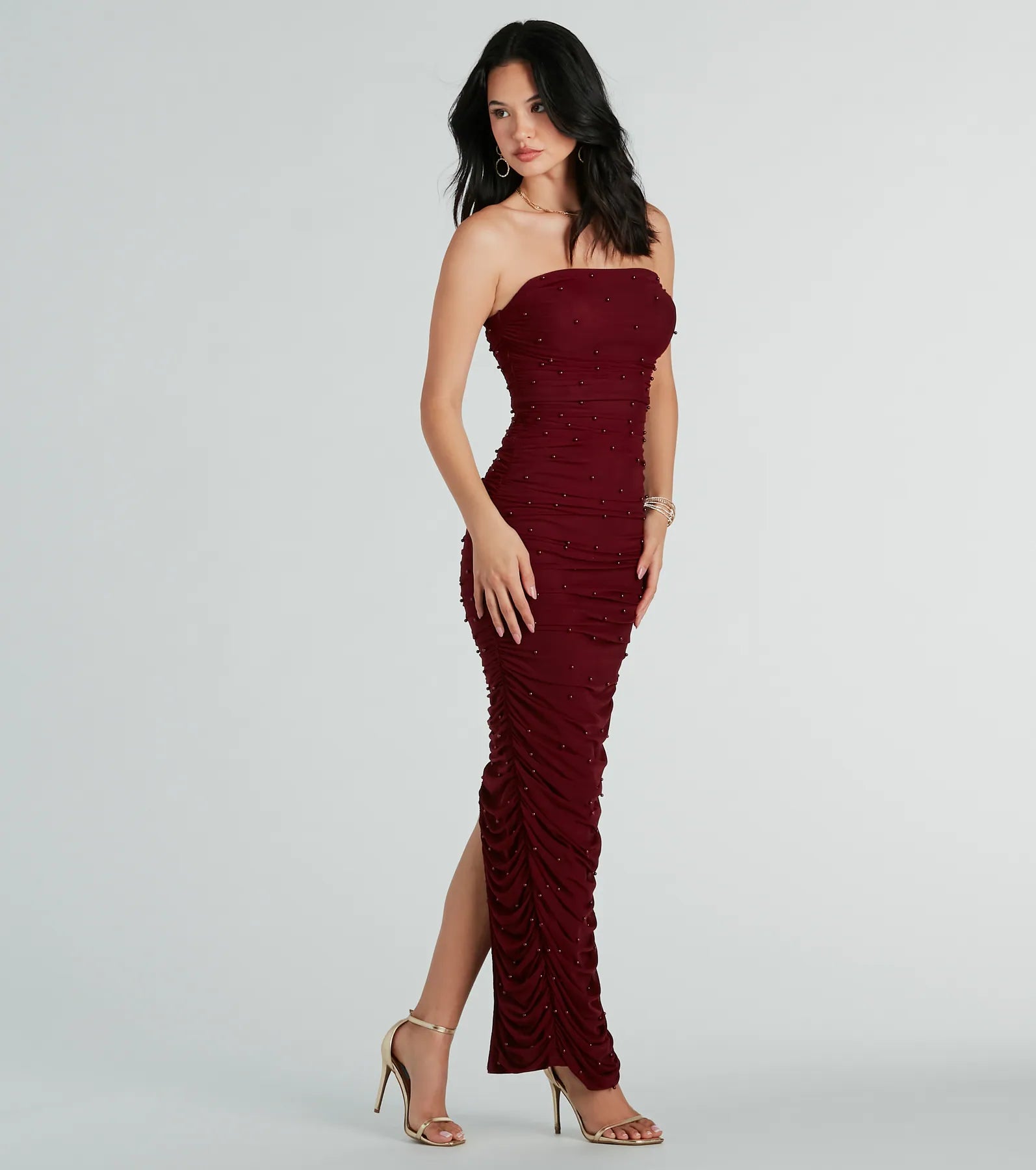 Caterina Formal Strapless Faux Pearl Long Dress - Image 3