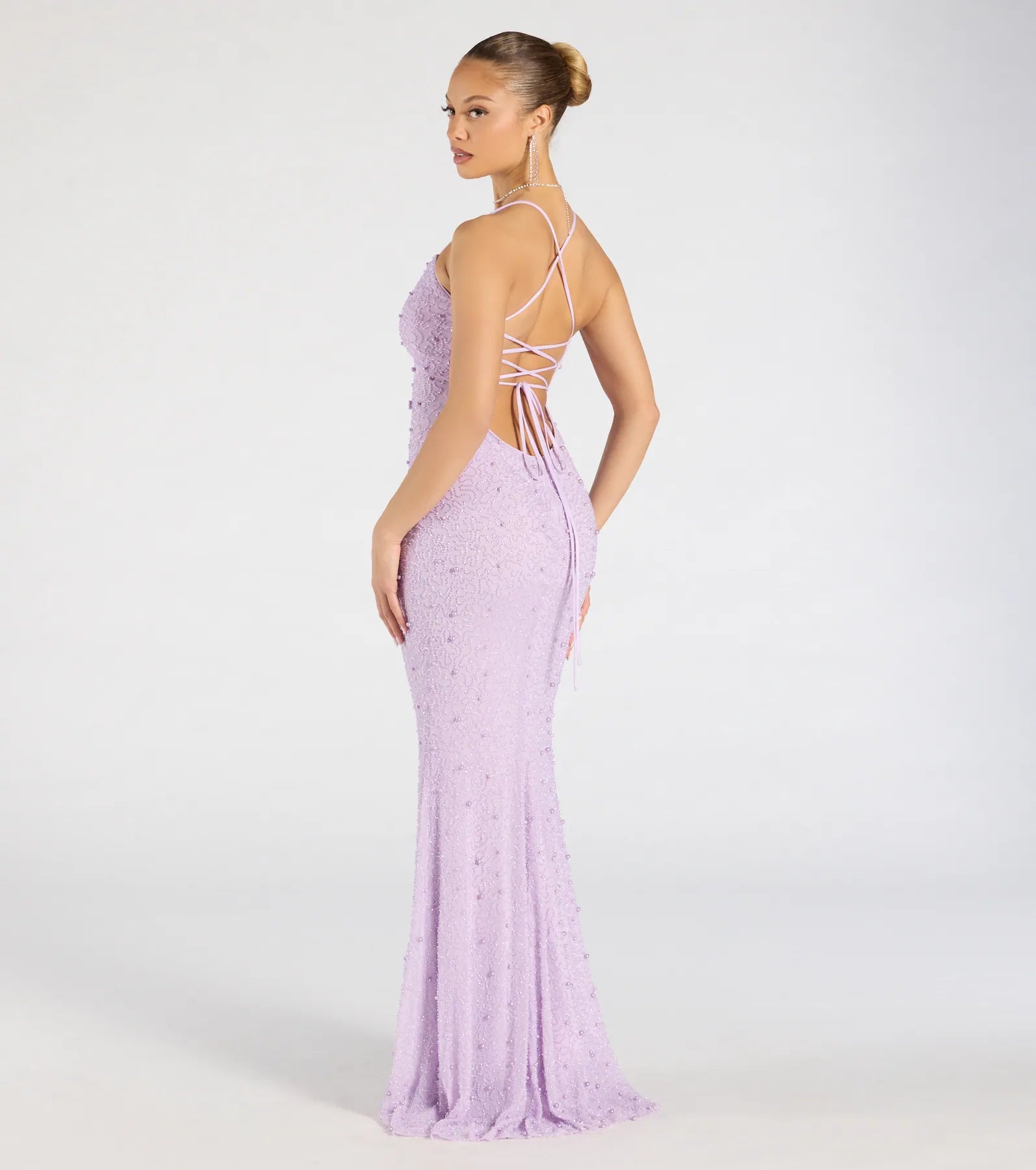 Marlene Lace-Up Mermaid Beaded Pearl Formal Dress - Image 6