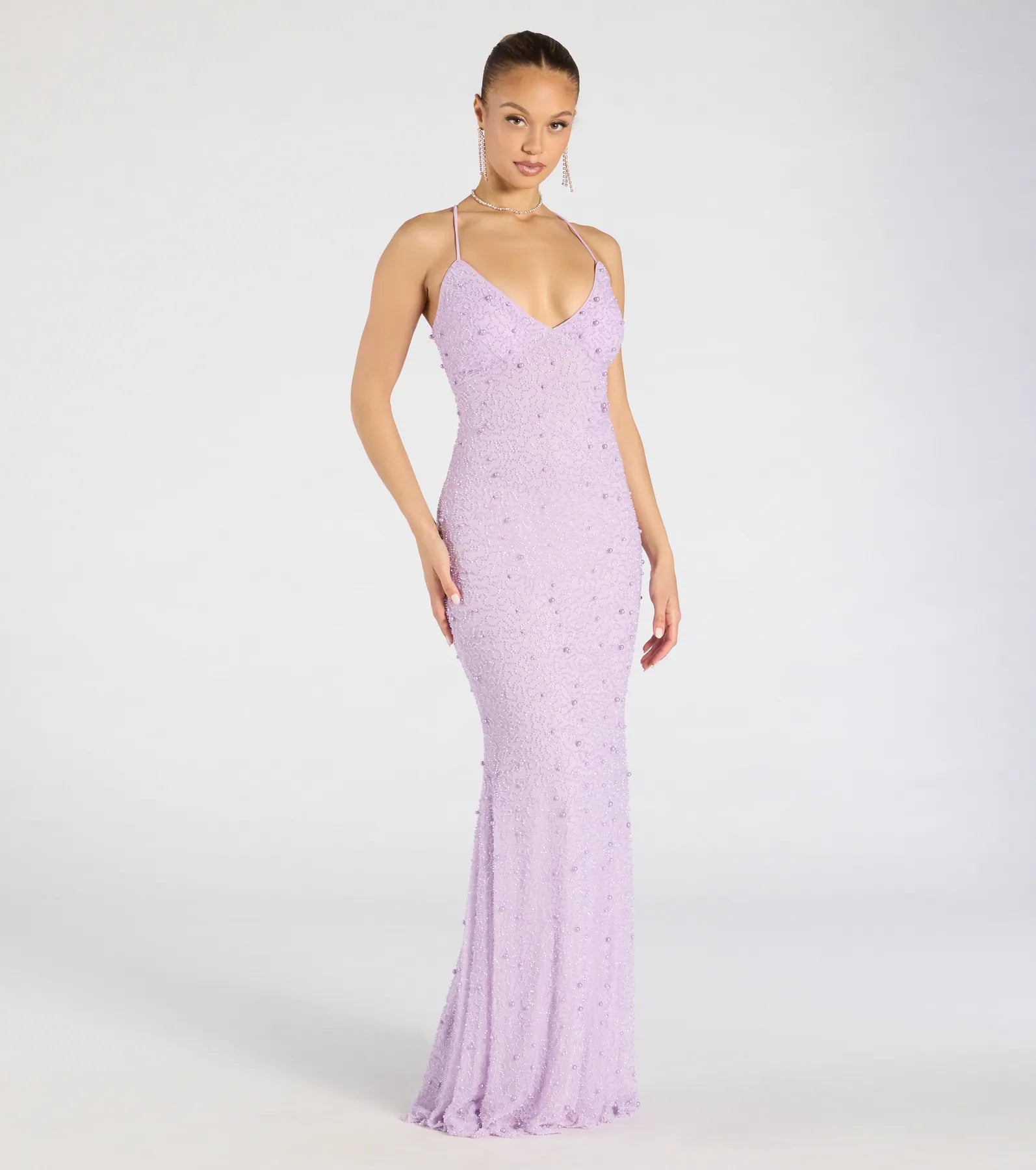Marlene Lace-Up Mermaid Beaded Pearl Formal Dress - Image 9