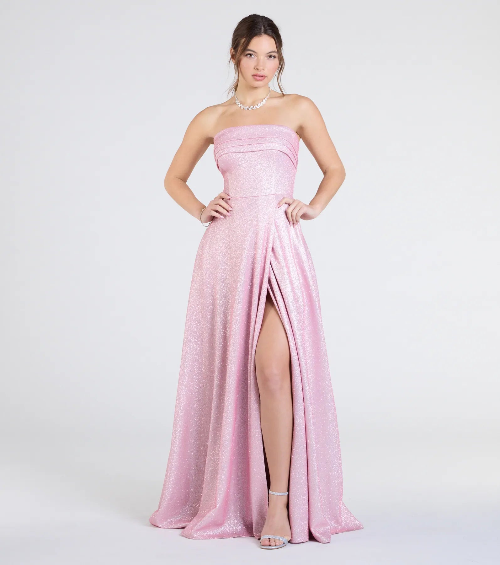 Peyton Strapless Slit A-Line Glitter Formal Dress - Image 5