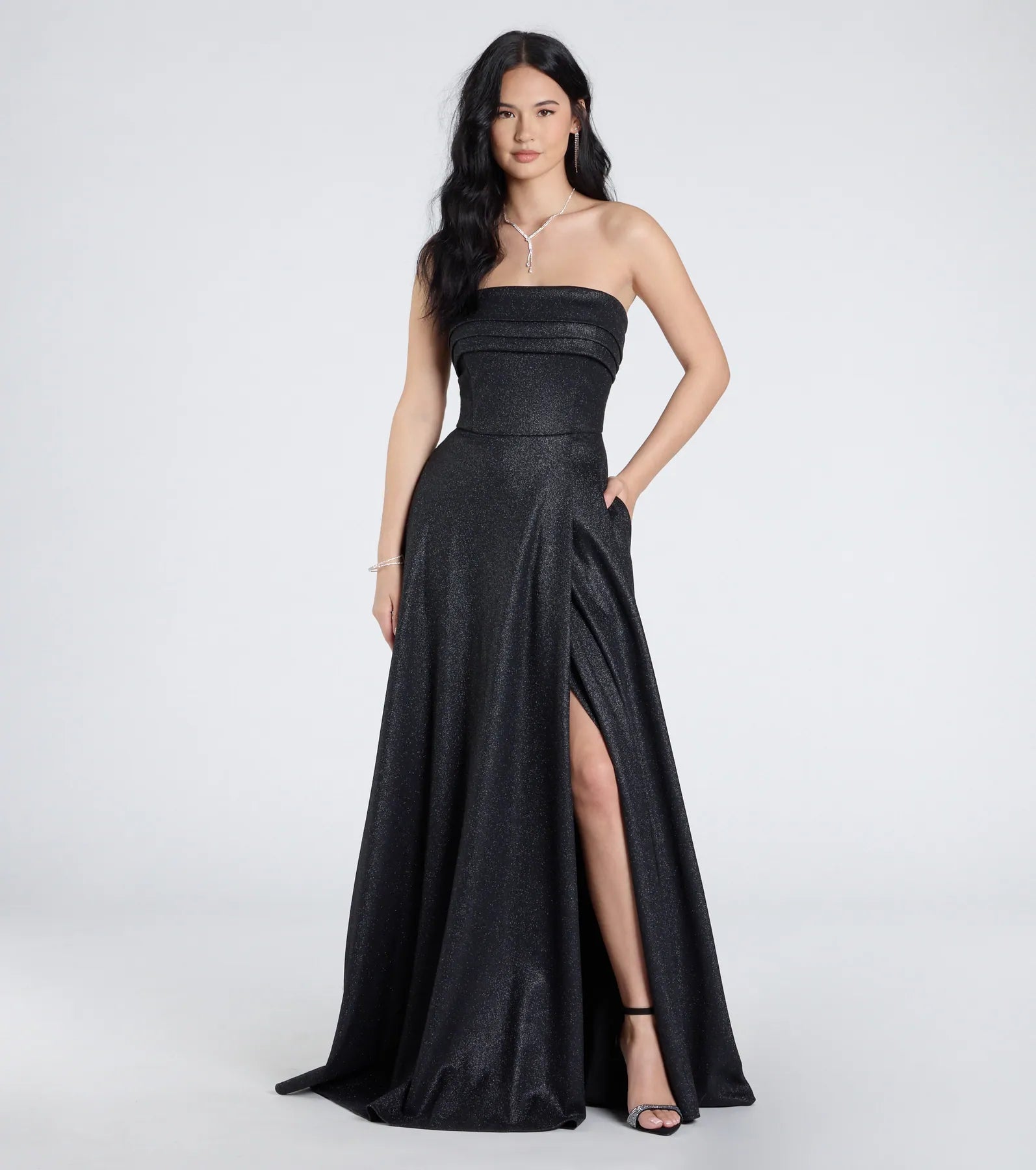 Peyton Strapless Slit A-Line Glitter Formal Dress - Image 6