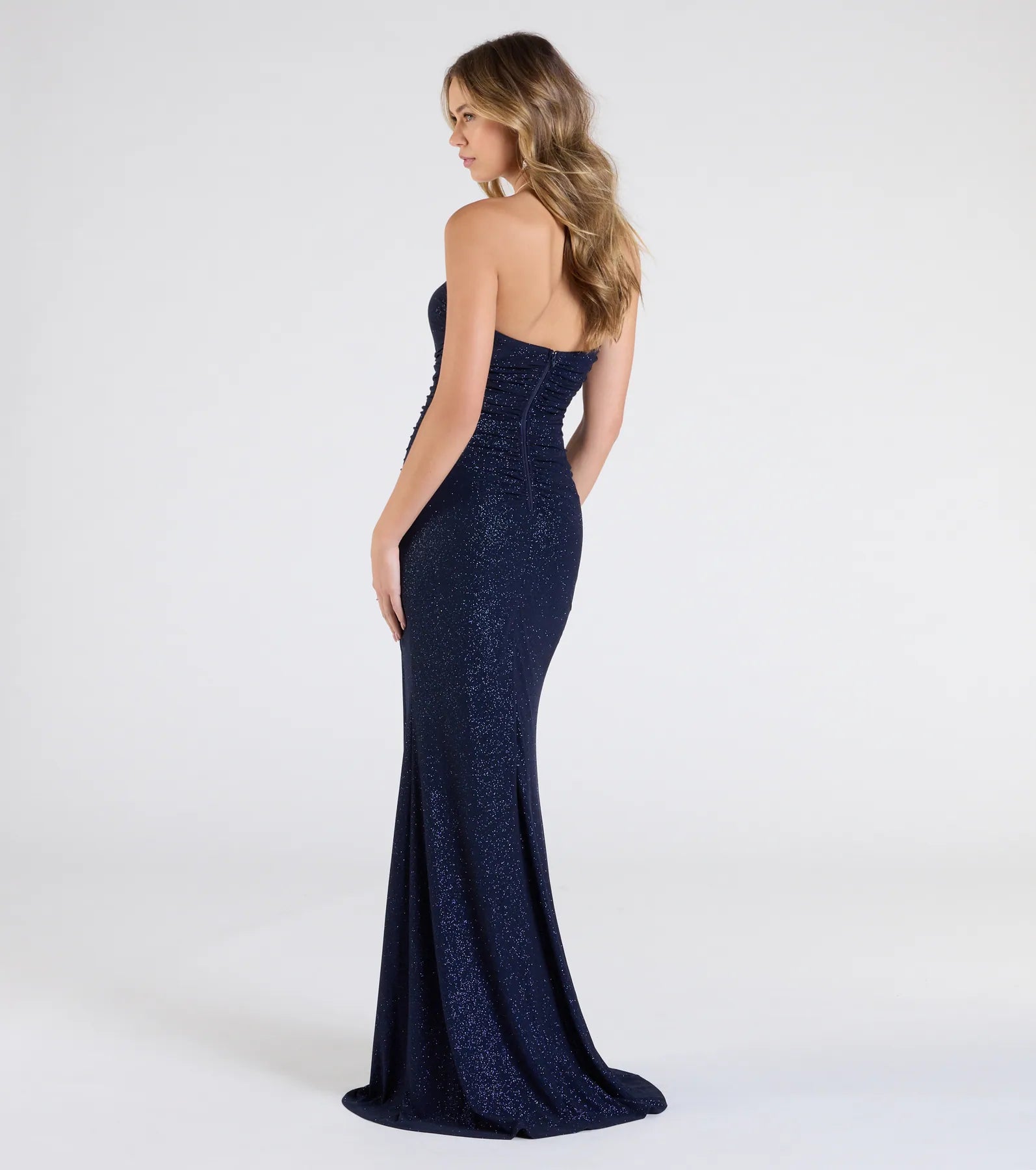 Everly Strapless Slit Mermaid Glitter Formal Dress - Image 6