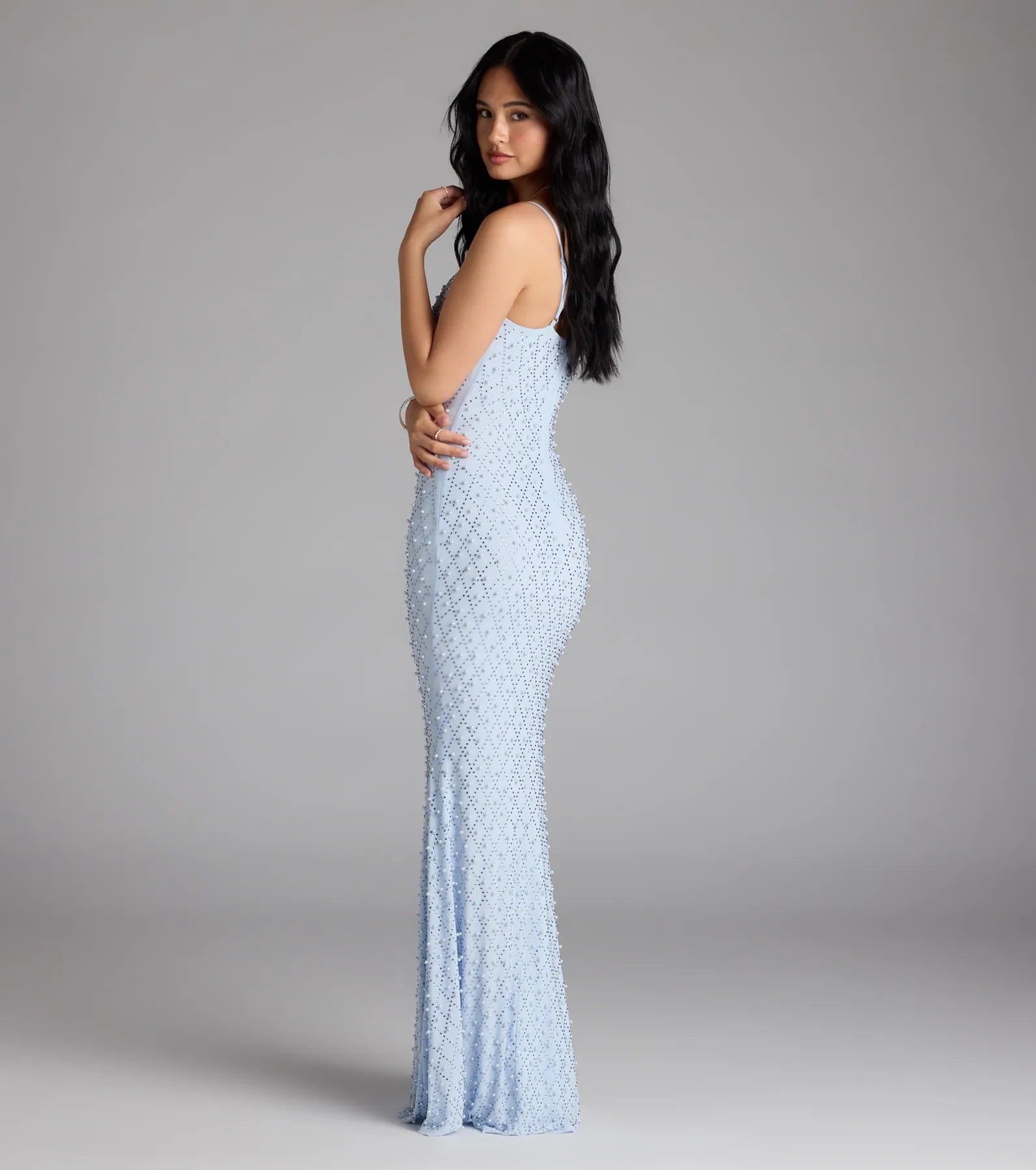 Elliot Rhinestone And Pearl Mesh Mermaid Dress - Image 6