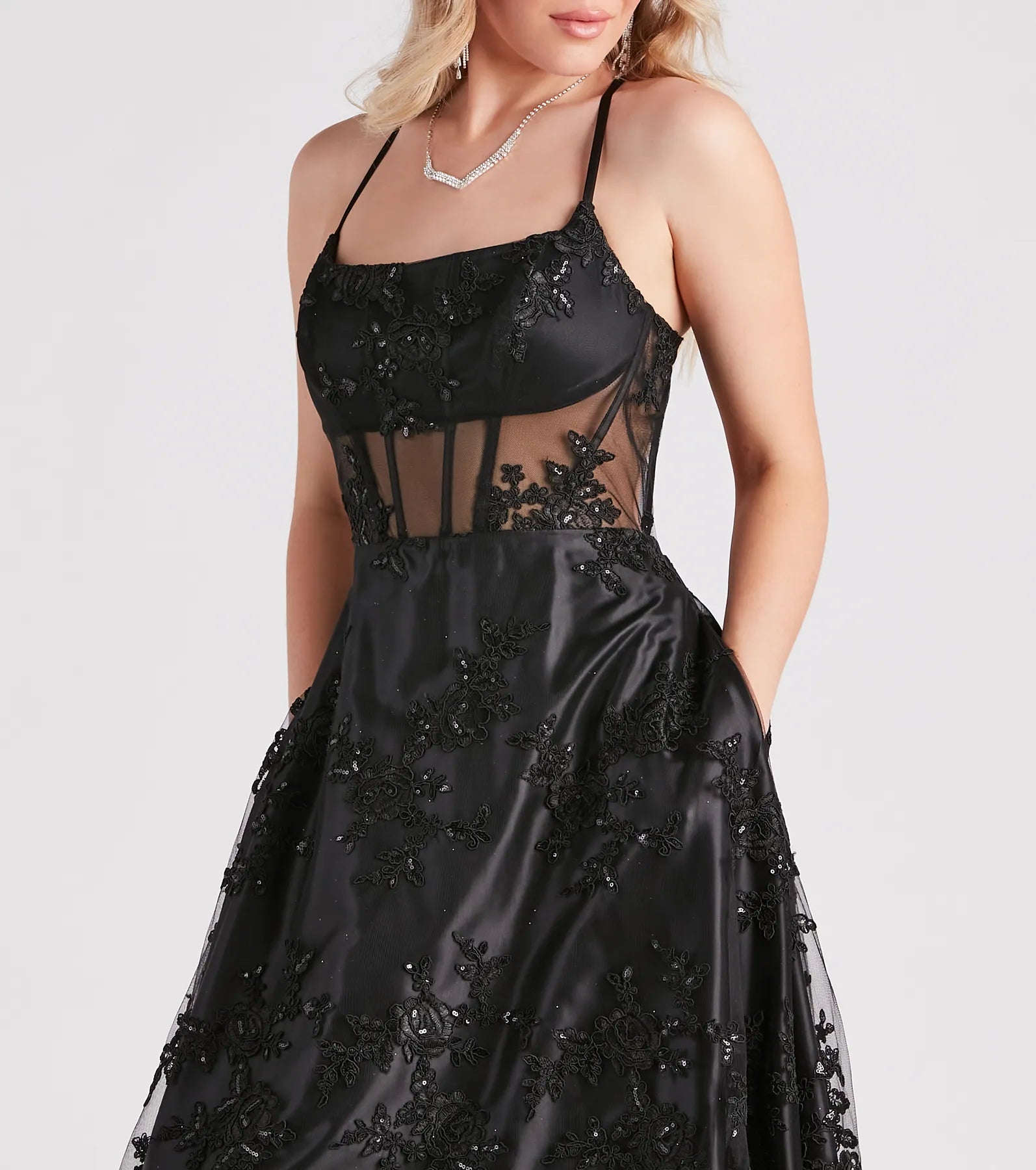 Monica Sequin Embroidered Lace Ball Gown - Image 4