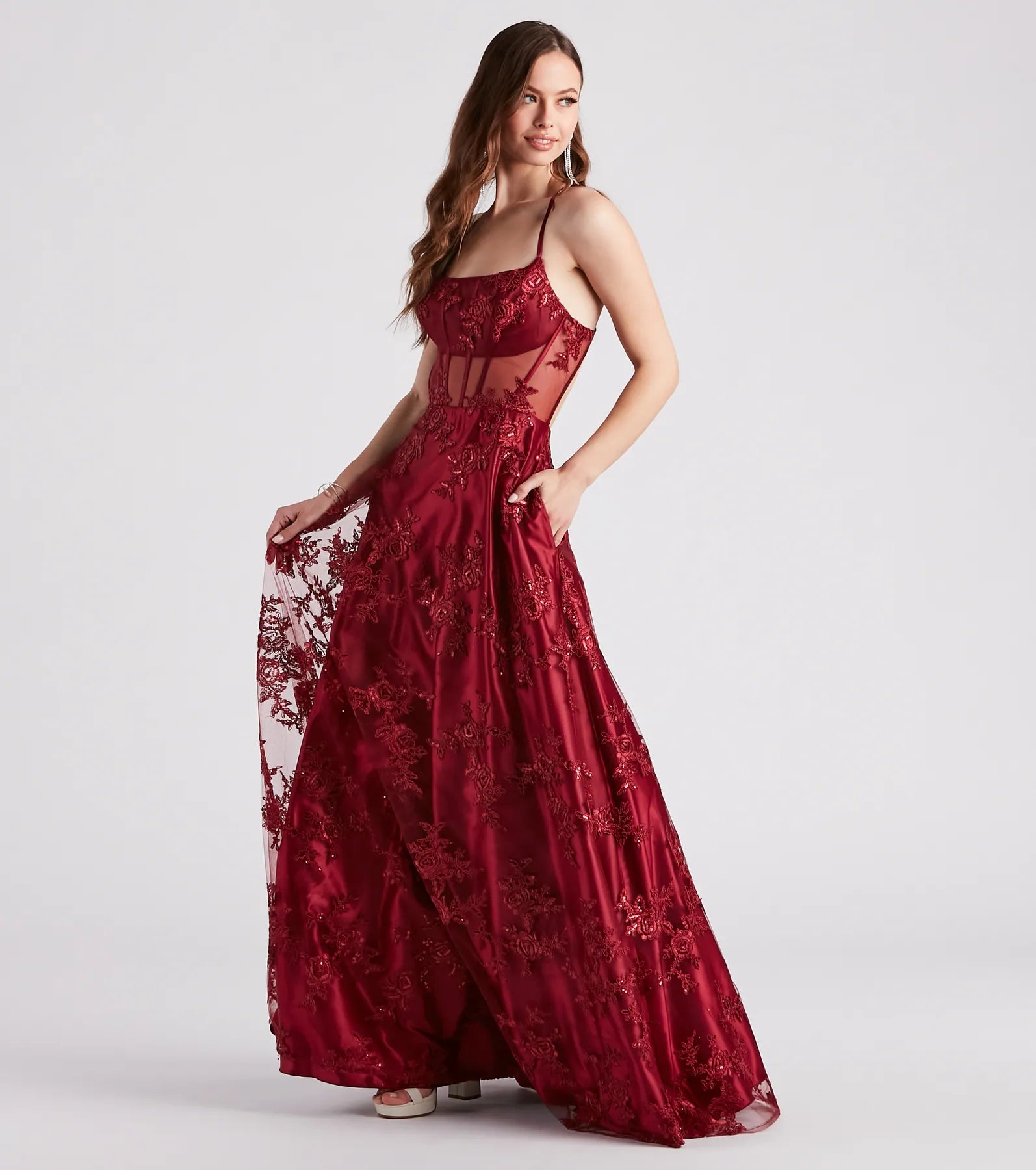 Monica Sequin Embroidered Lace Ball Gown - Image 7