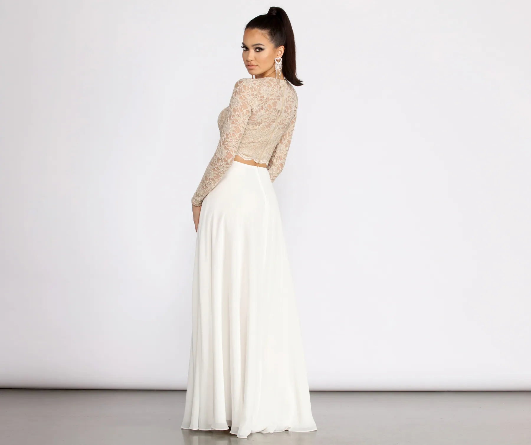 Baylee Scallop Glitter Lace Two Piece Chiffon Dress - Image 2