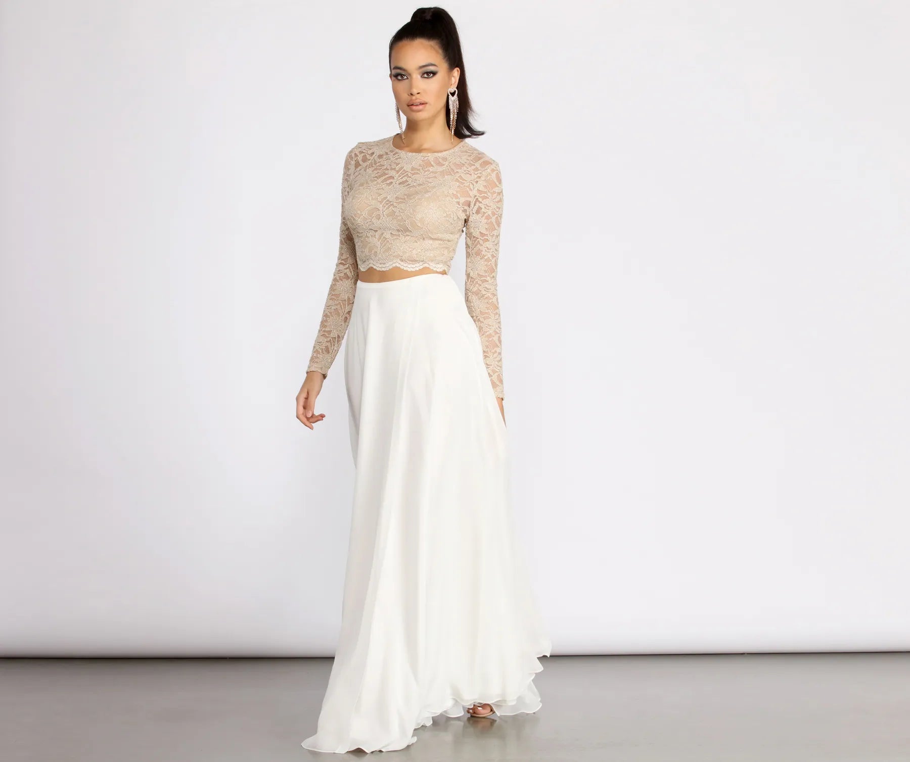 Baylee Scallop Glitter Lace Two Piece Chiffon Dress - Image 4