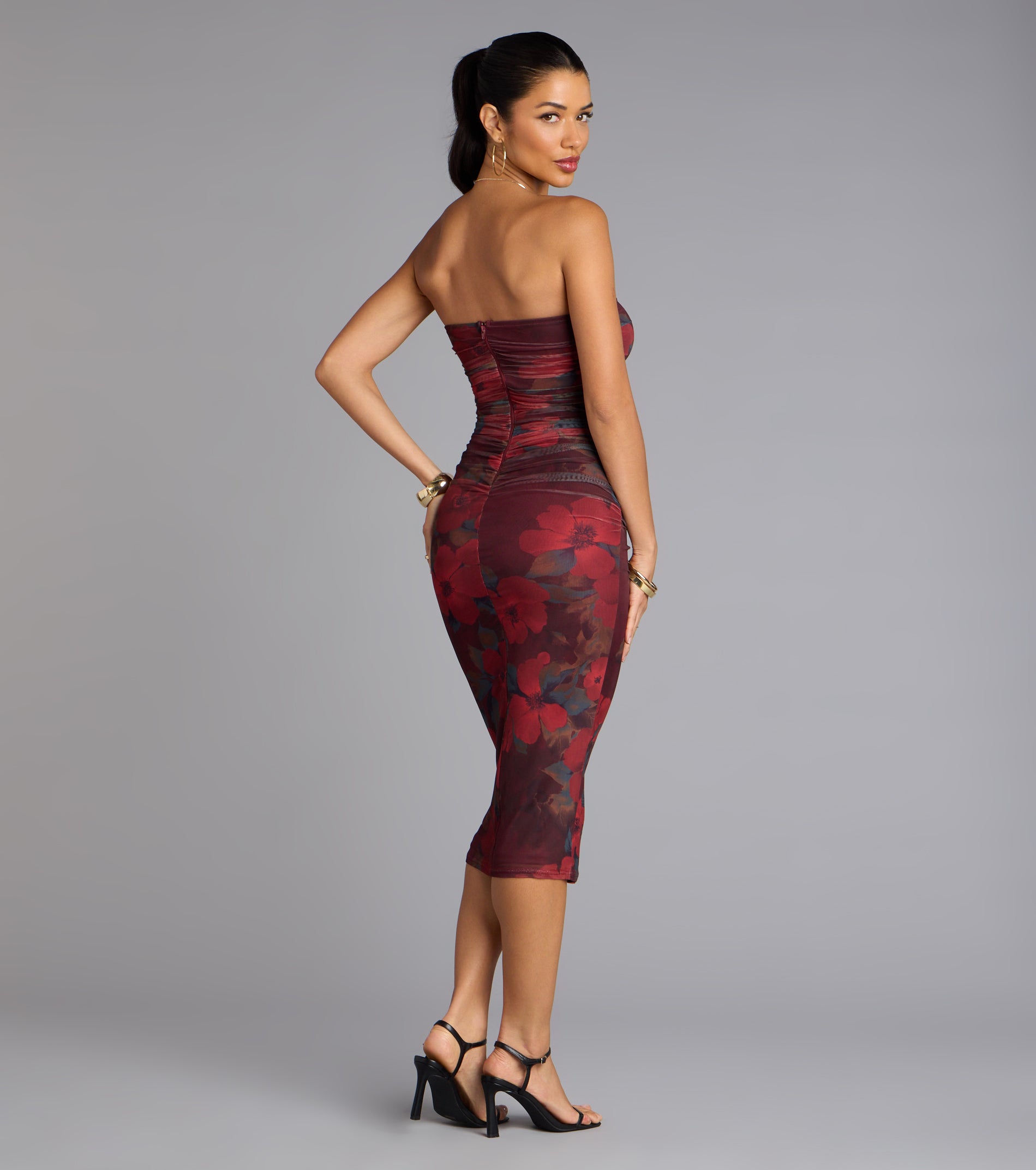 Love Struck Floral Mesh Midi Tube Dress - Image 2