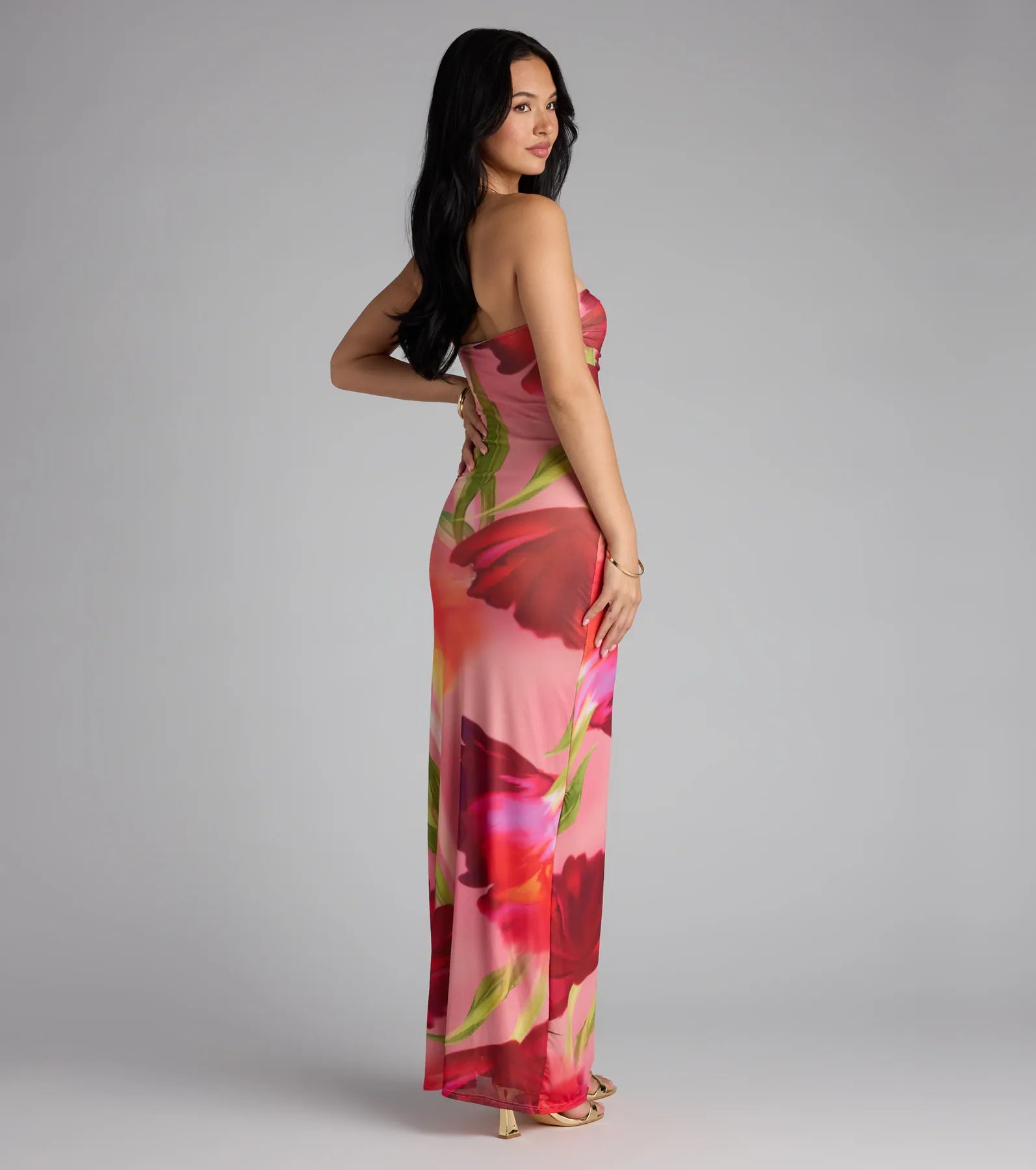 Feelin' Bold Floral Mesh Strapless Maxi Dress - Image 2