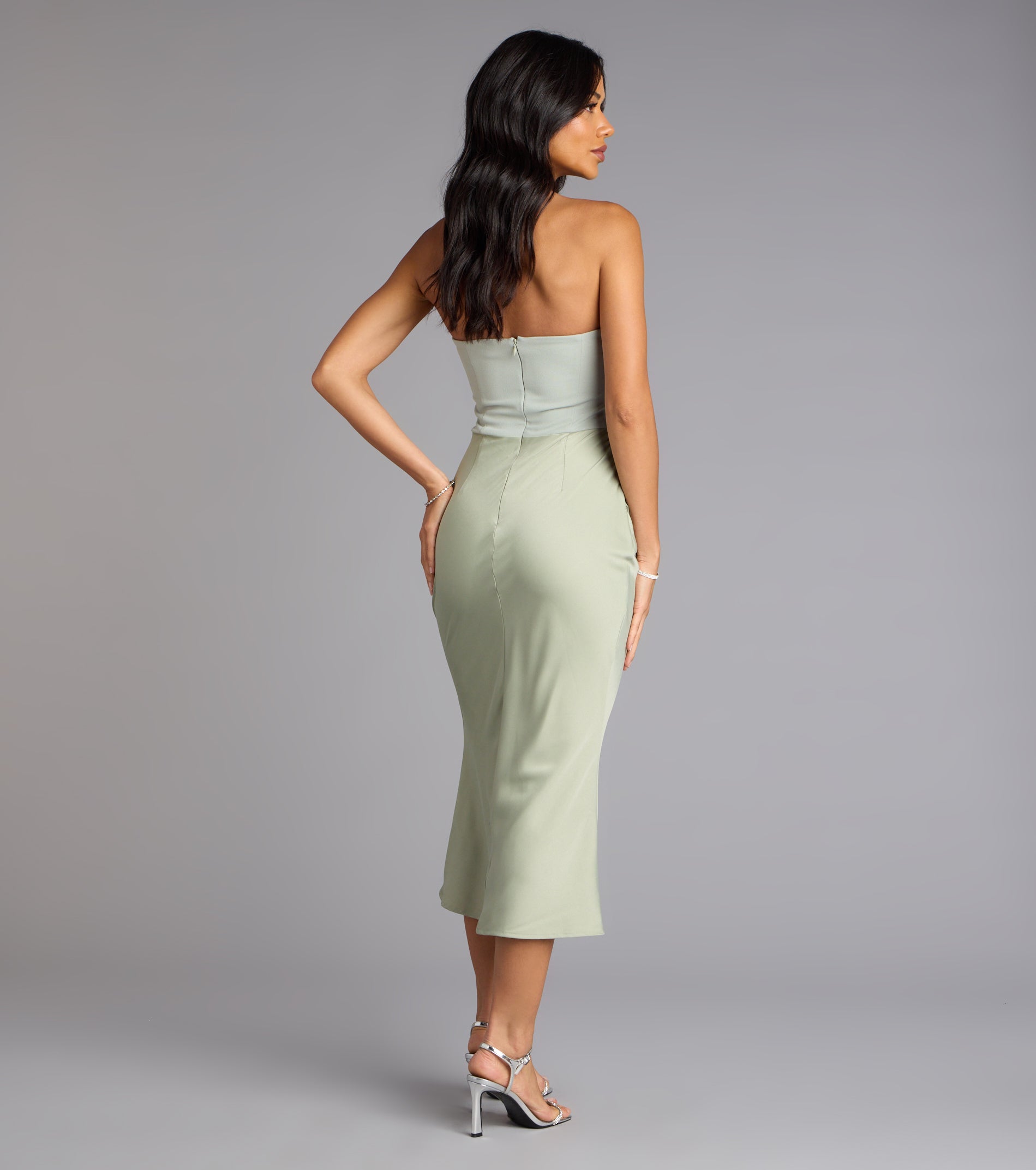 Forever Icon Strapless Satin Midi Dress - Image 6
