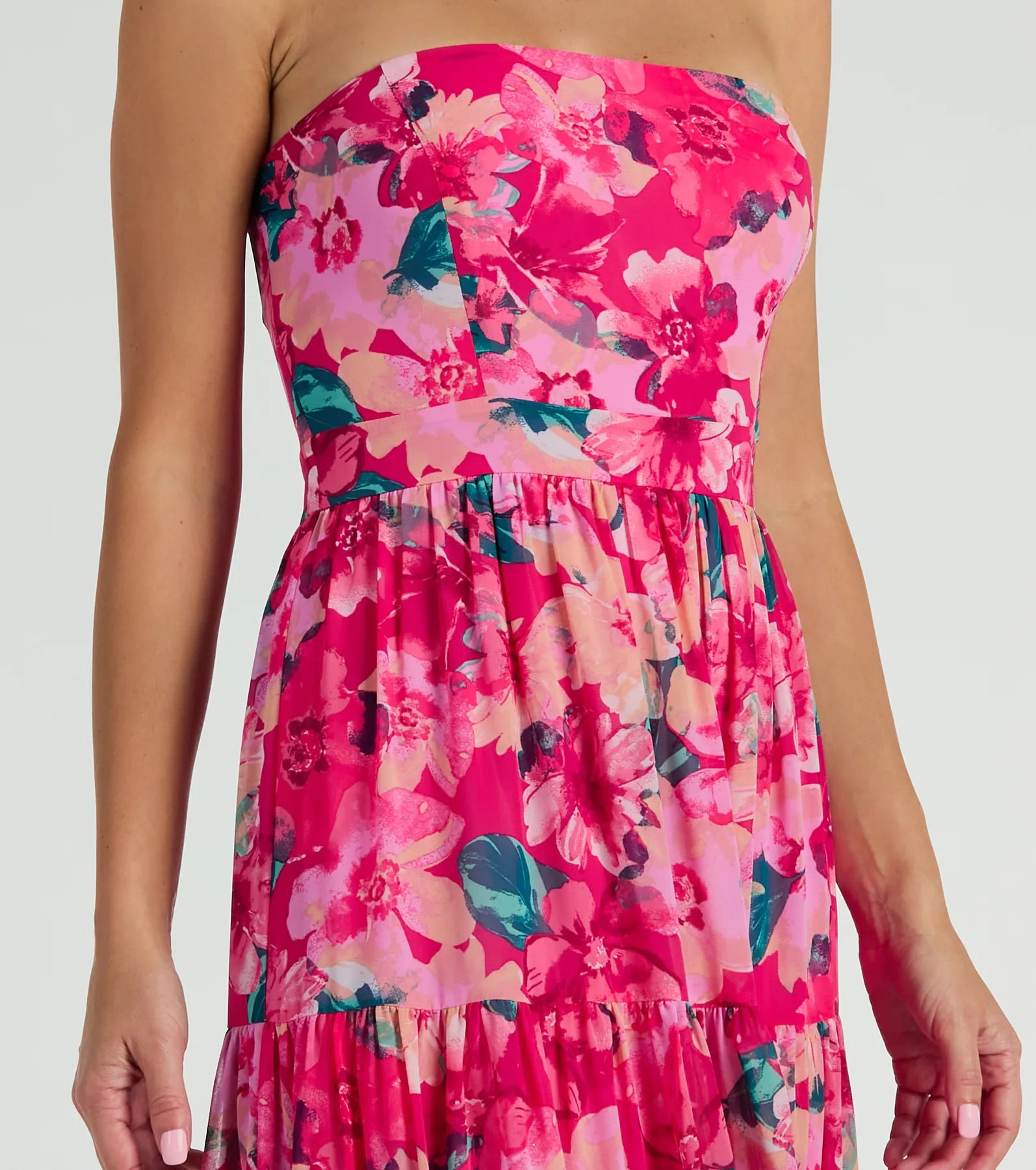 Radiate Romantic Vibes Strapless Floral Chiffon Maxi Dress - Image 3
